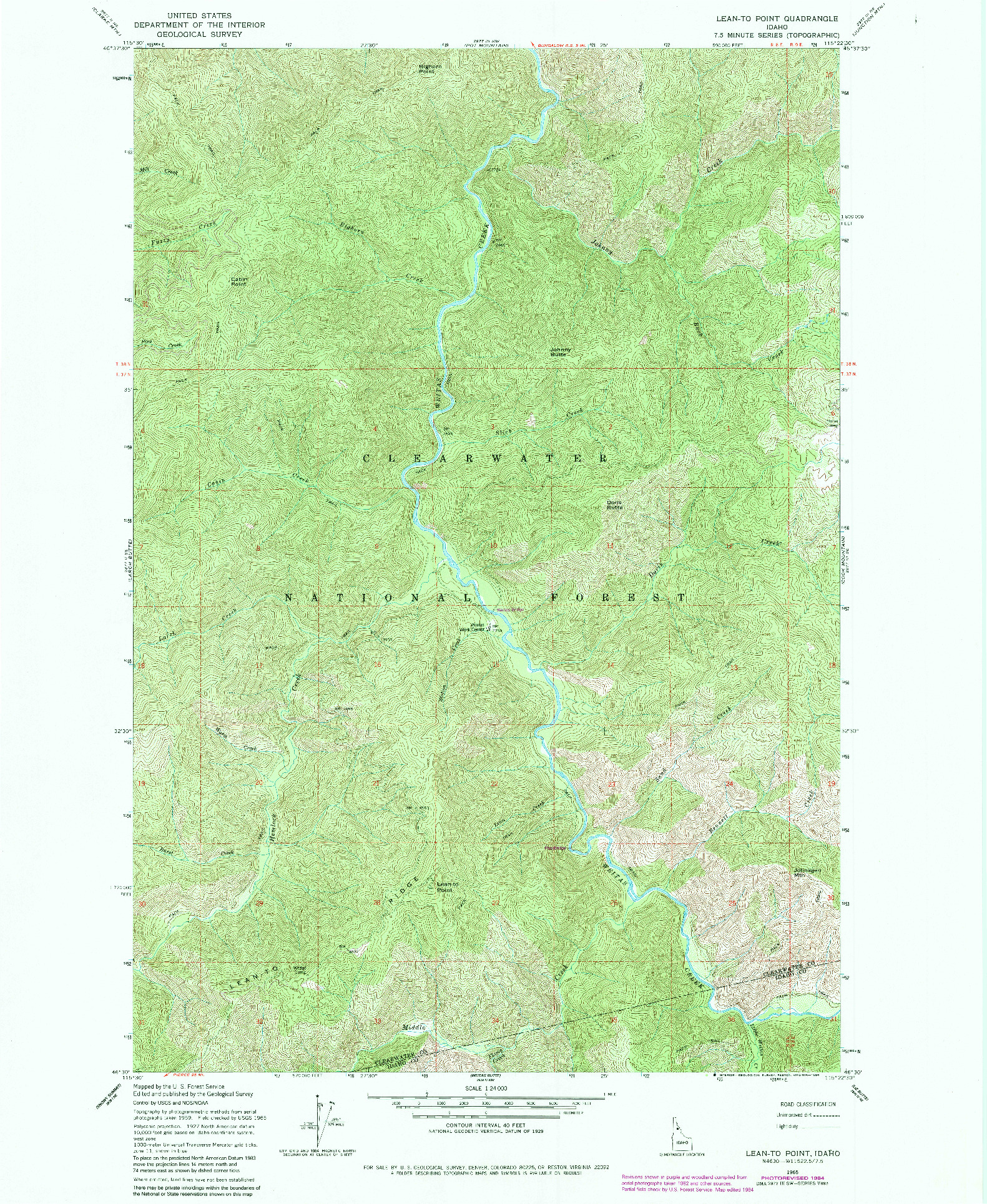 USGS 1:24000-SCALE QUADRANGLE FOR LEAN-TO POINT, ID 1965
