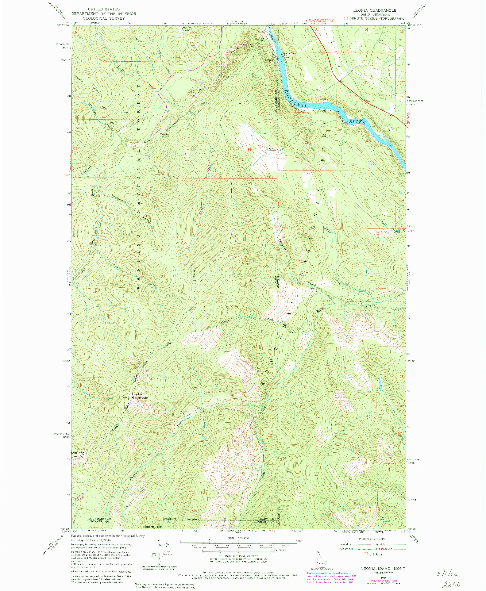 USGS 1:24000-SCALE QUADRANGLE FOR LEONIA, ID 1965