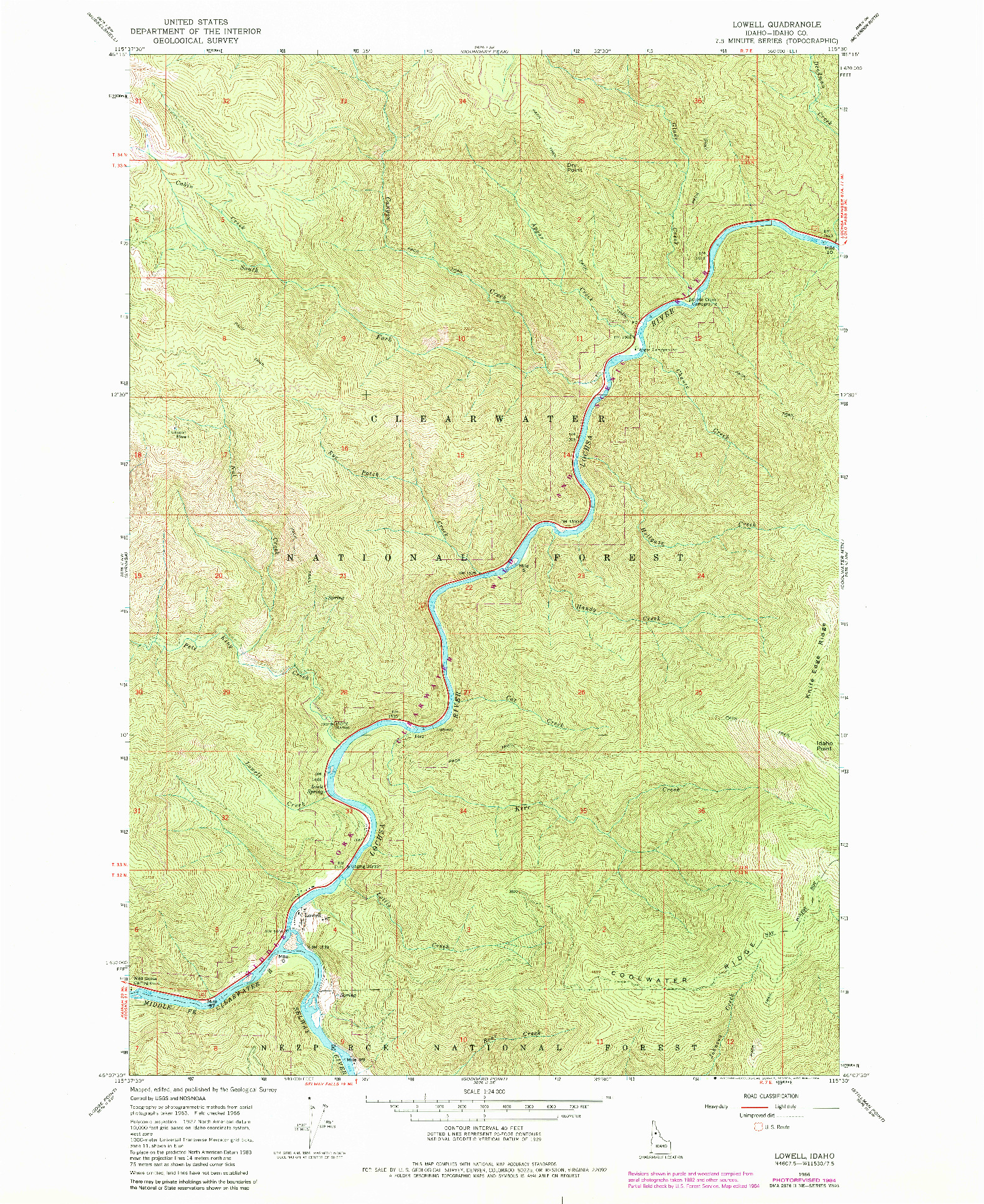 USGS 1:24000-SCALE QUADRANGLE FOR LOWELL, ID 1966