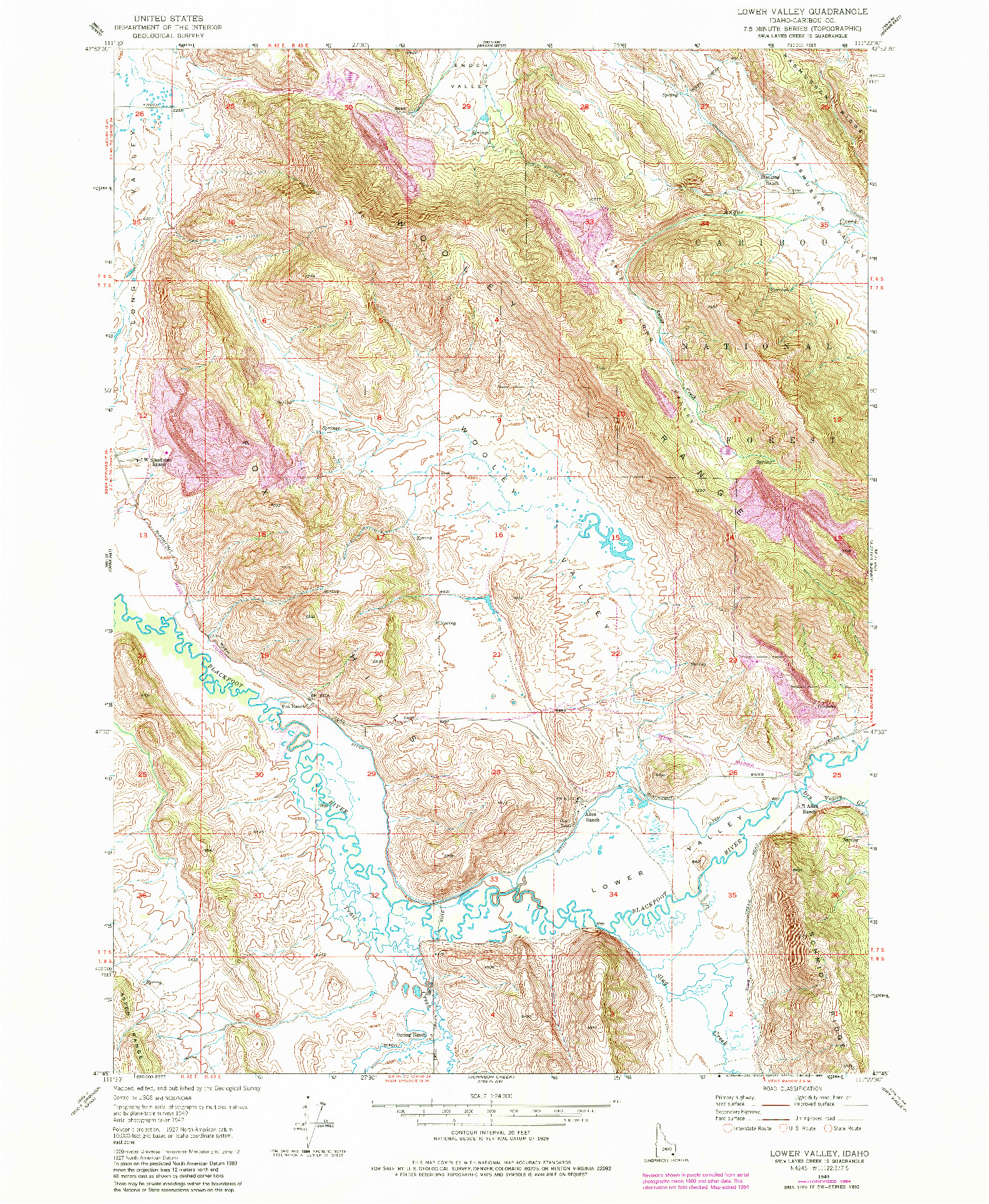 USGS 1:24000-SCALE QUADRANGLE FOR LOWER VALLEY, ID 1949