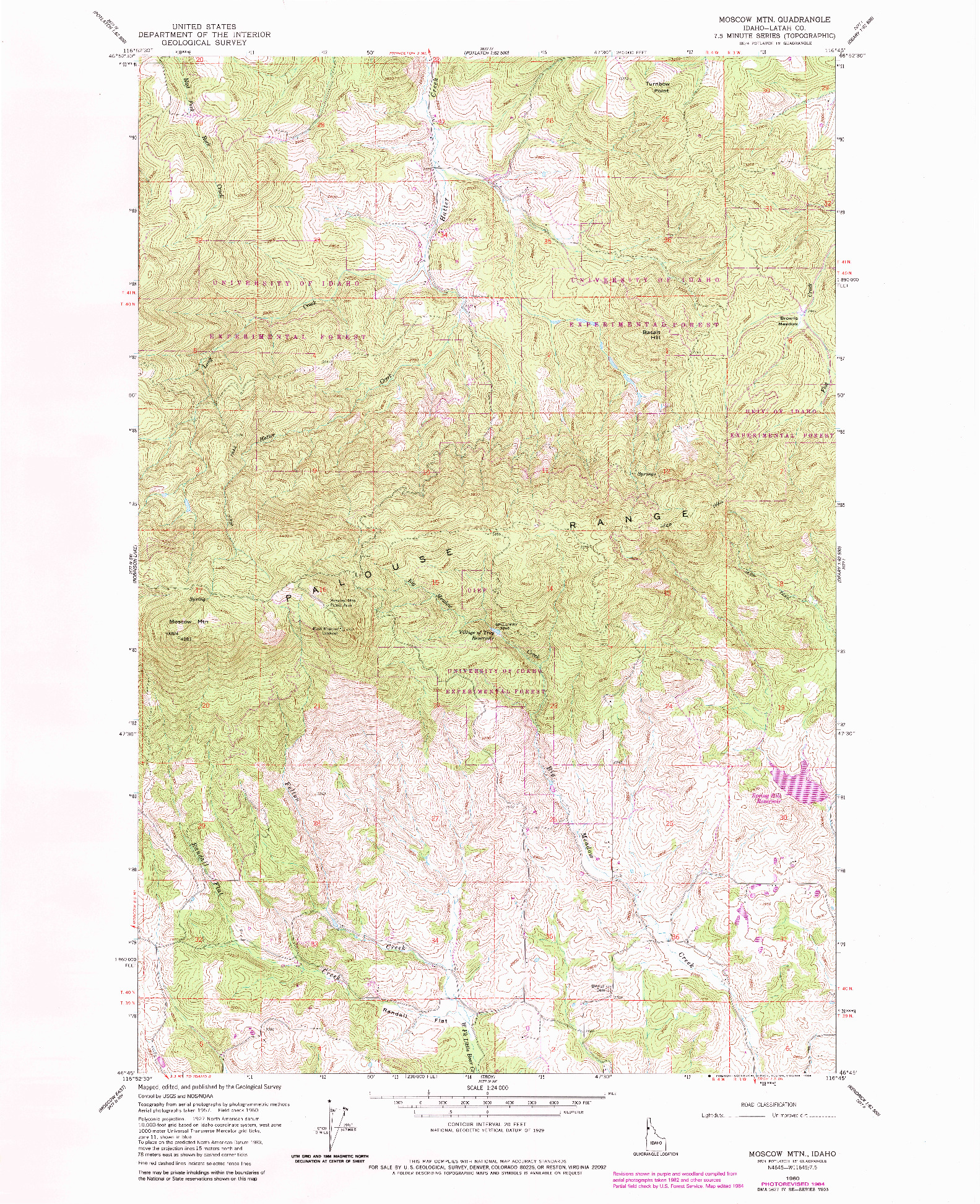 USGS 1:24000-SCALE QUADRANGLE FOR MOSCOW MTN, ID 1960
