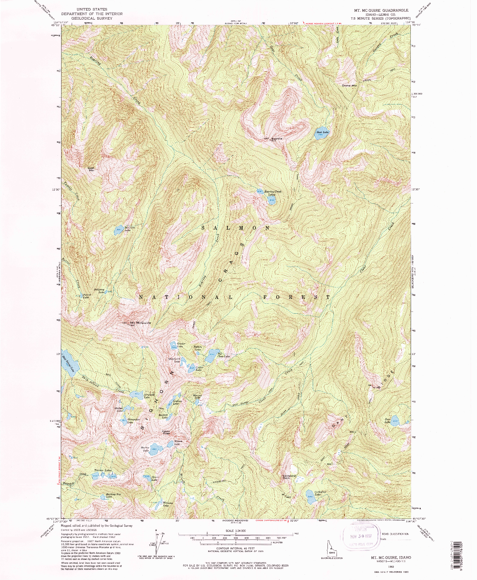 USGS 1:24000-SCALE QUADRANGLE FOR MT MC GUIRE, ID 1962