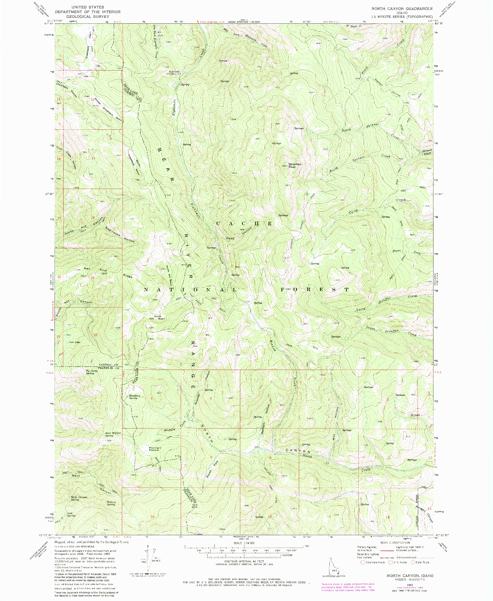 USGS 1:24000-SCALE QUADRANGLE FOR NORTH CANYON, ID 1969