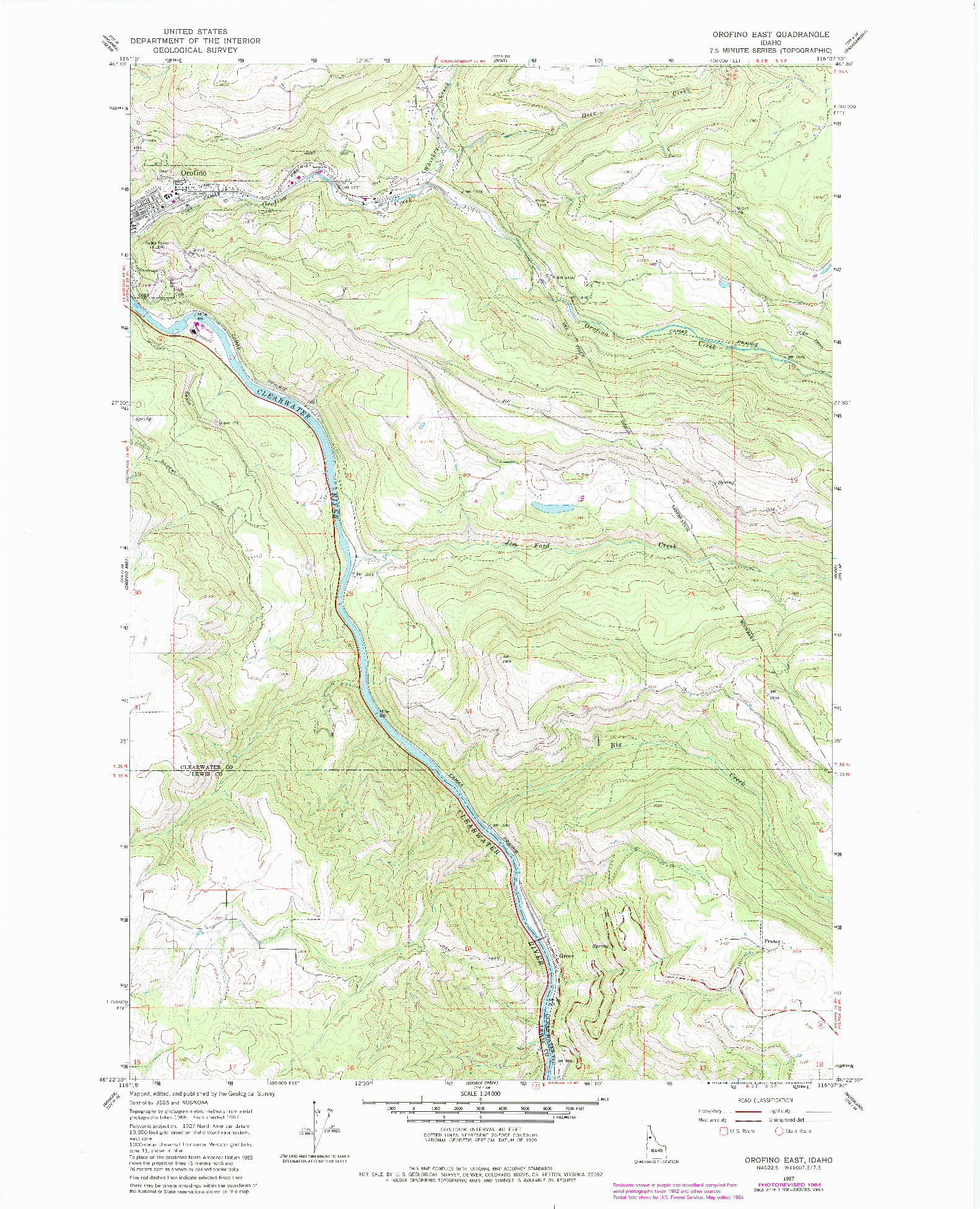 USGS 1:24000-SCALE QUADRANGLE FOR OROFINO EAST, ID 1967