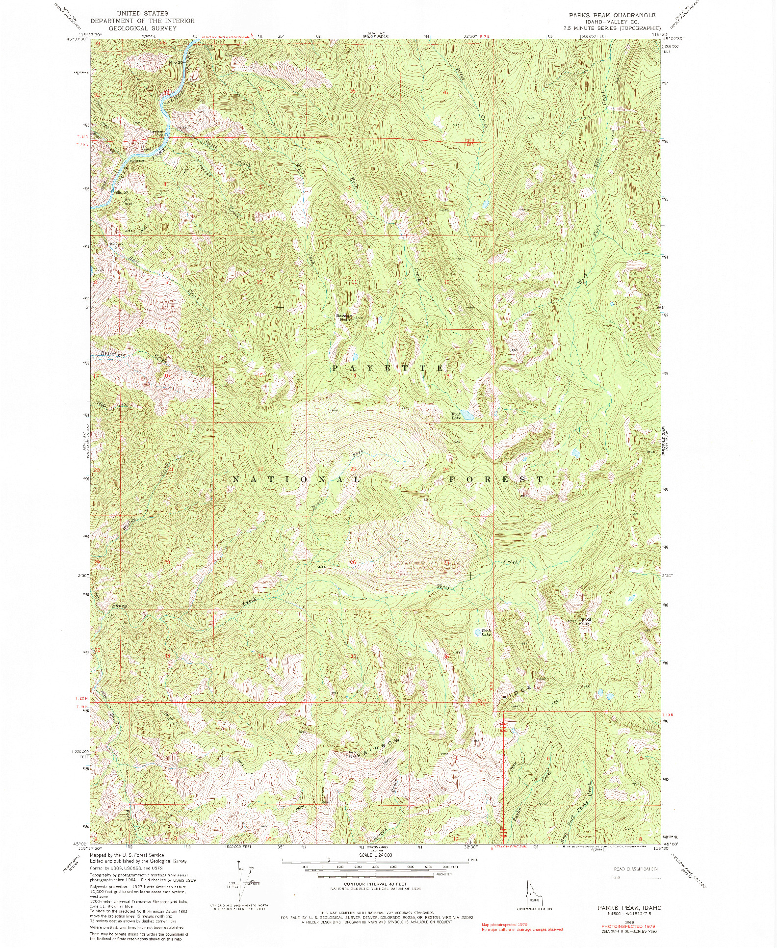 USGS 1:24000-SCALE QUADRANGLE FOR PARKS PEAK, ID 1969
