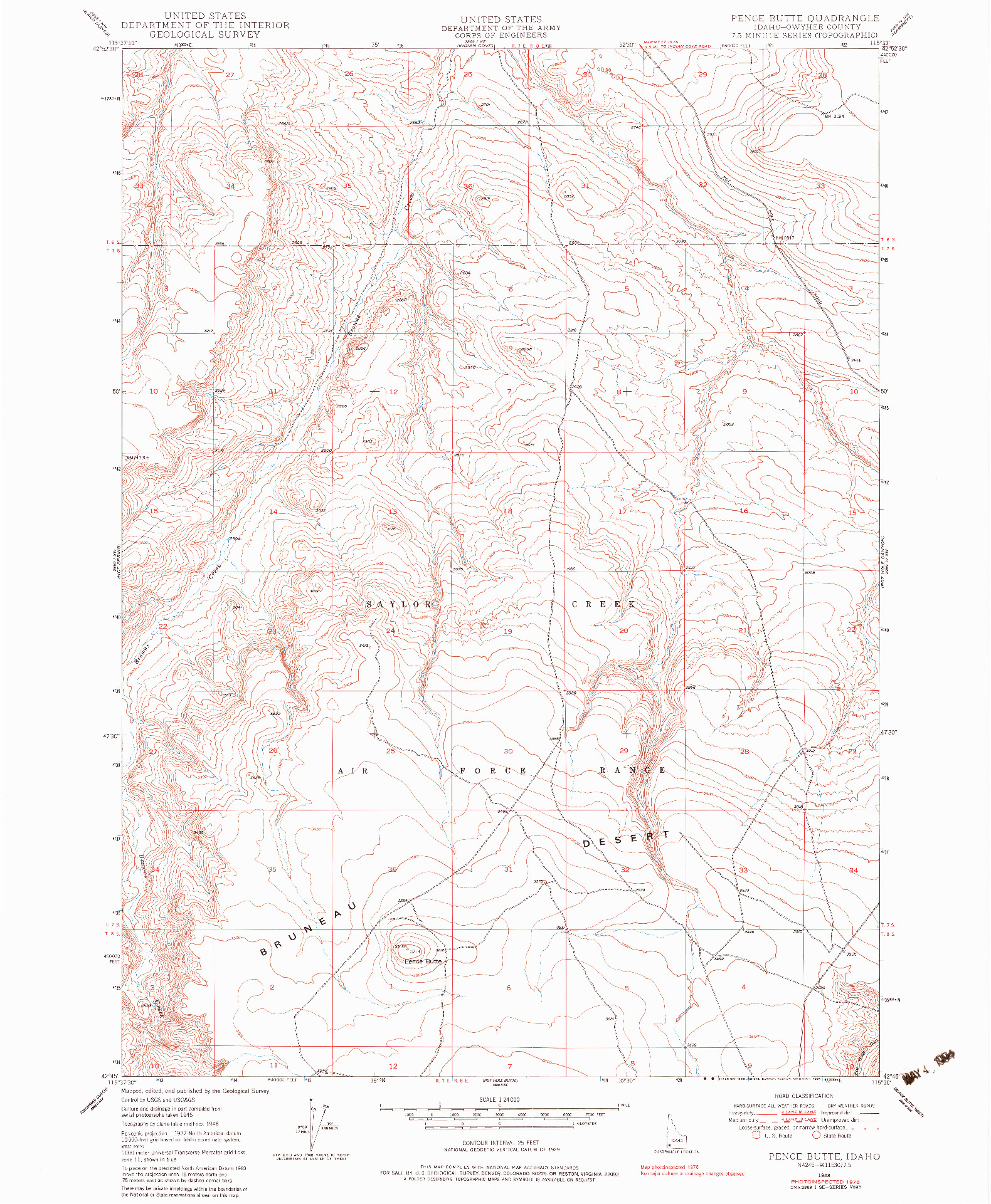 USGS 1:24000-SCALE QUADRANGLE FOR PENCE BUTTE, ID 1976