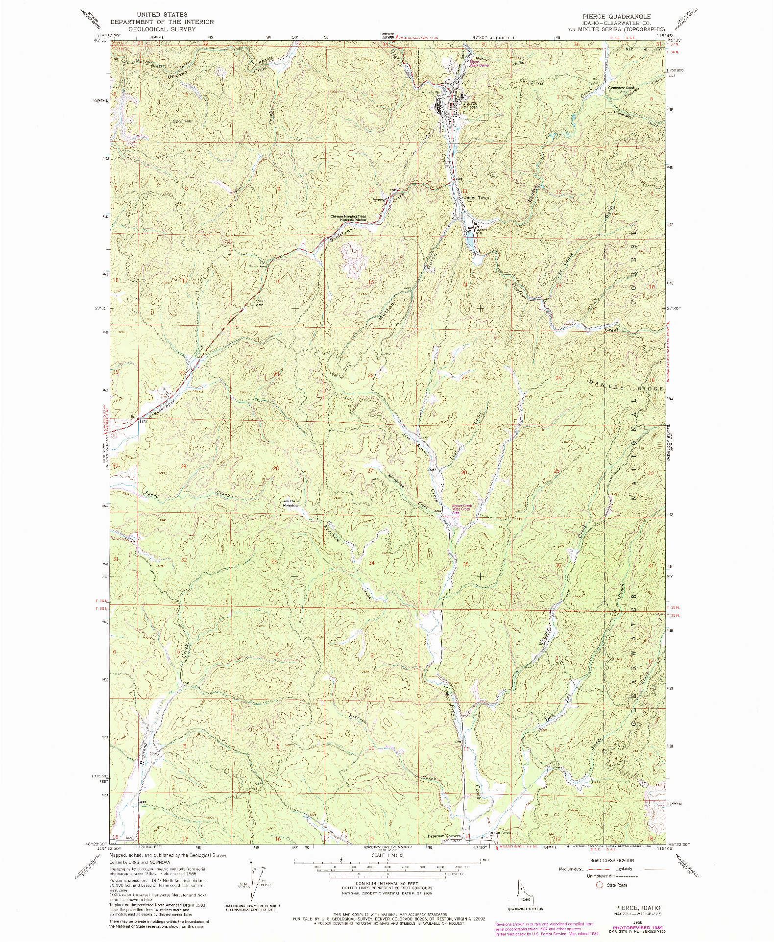 USGS 1:24000-SCALE QUADRANGLE FOR PIERCE, ID 1966