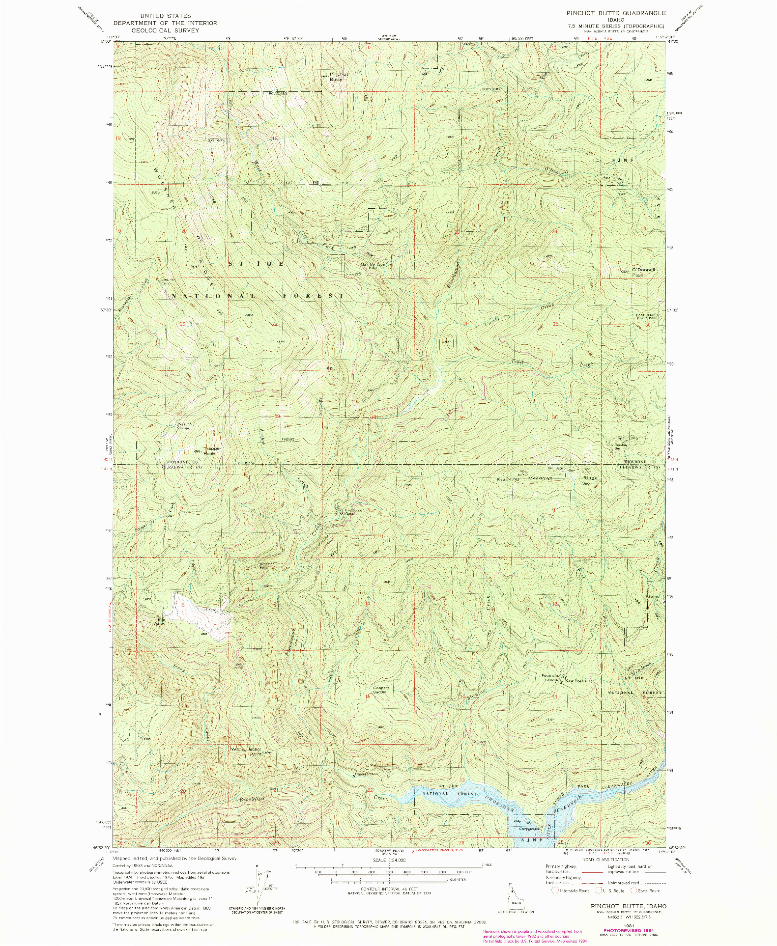 USGS 1:24000-SCALE QUADRANGLE FOR PINCHOT BUTTE, ID 1981