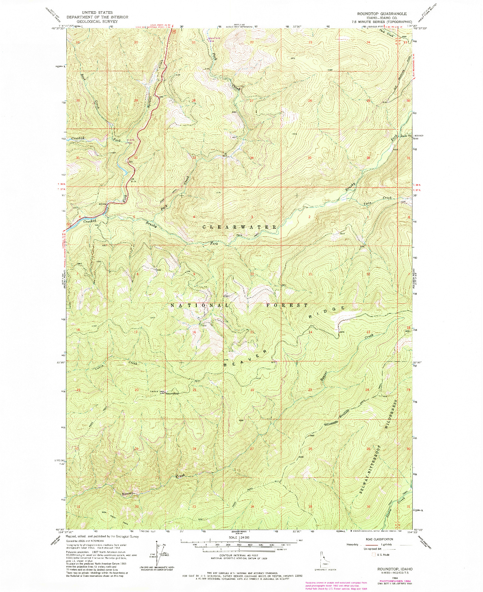 USGS 1:24000-SCALE QUADRANGLE FOR ROUNDTOP, ID 1964