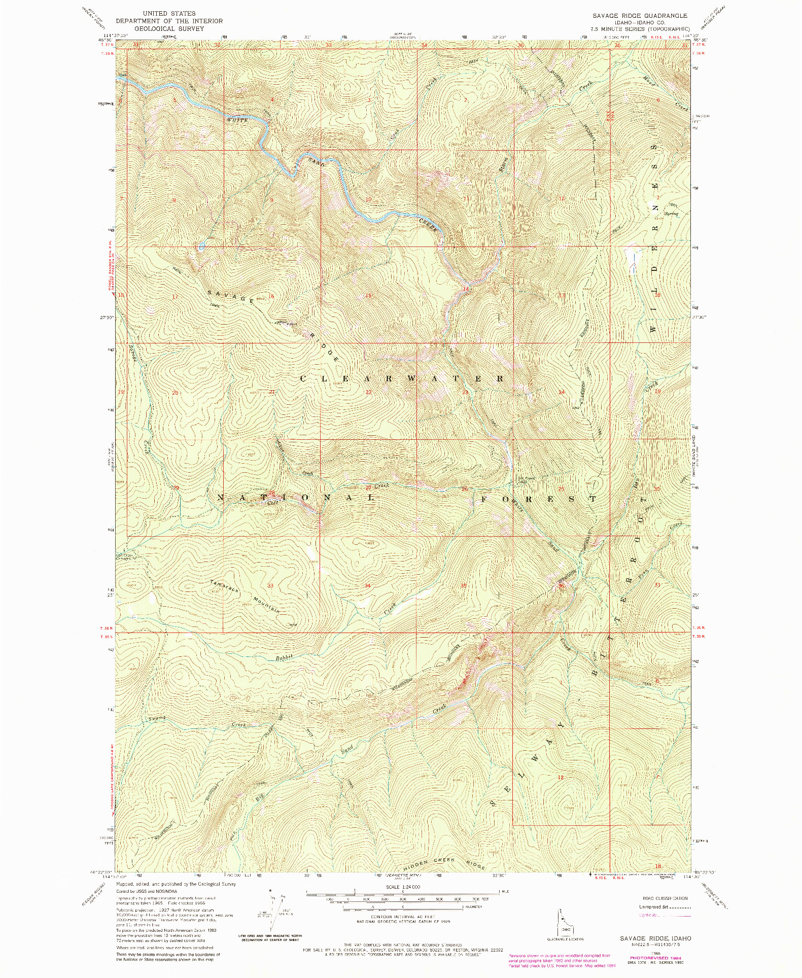 USGS 1:24000-SCALE QUADRANGLE FOR SAVAGE RIDGE, ID 1966