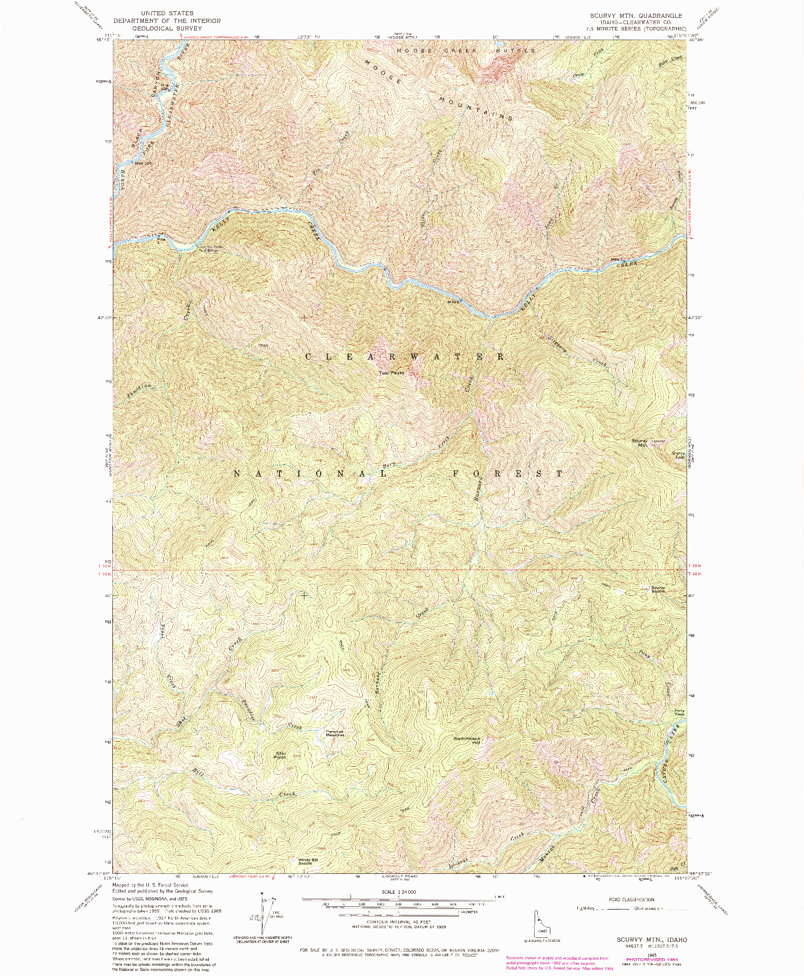 USGS 1:24000-SCALE QUADRANGLE FOR SCURVY MTN, ID 1965