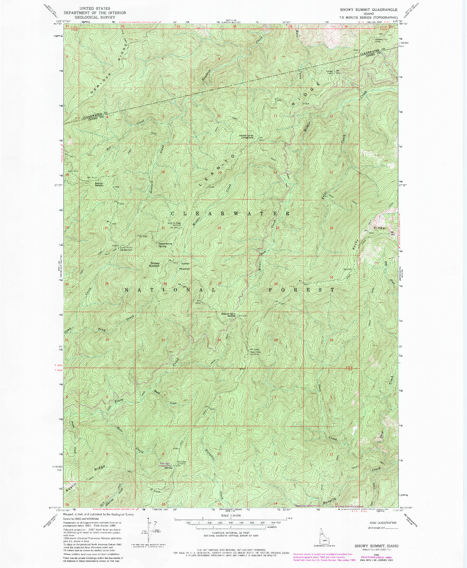 USGS 1:24000-SCALE QUADRANGLE FOR SNOWY SUMMIT, ID 1966