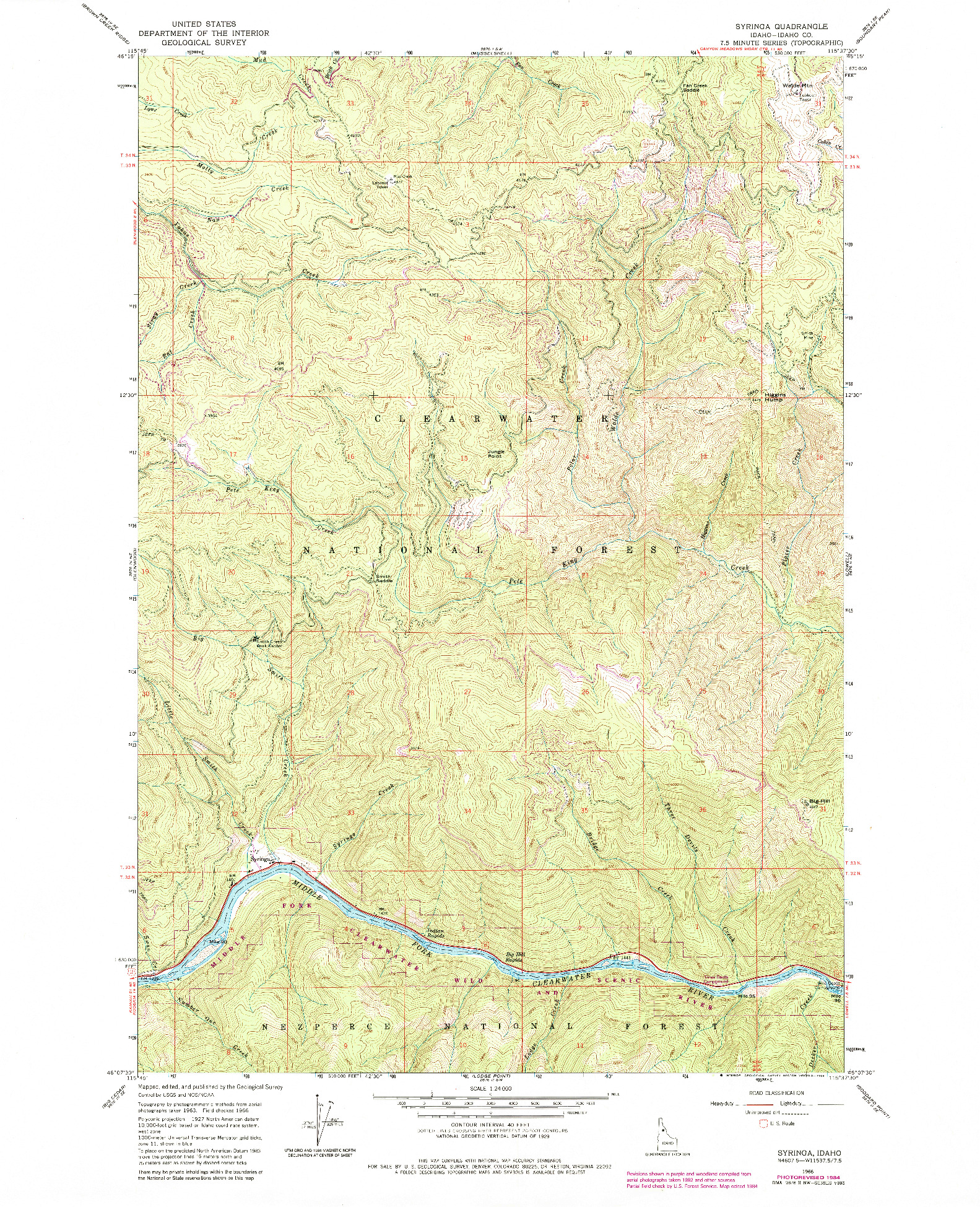USGS 1:24000-SCALE QUADRANGLE FOR SYRINGA, ID 1966