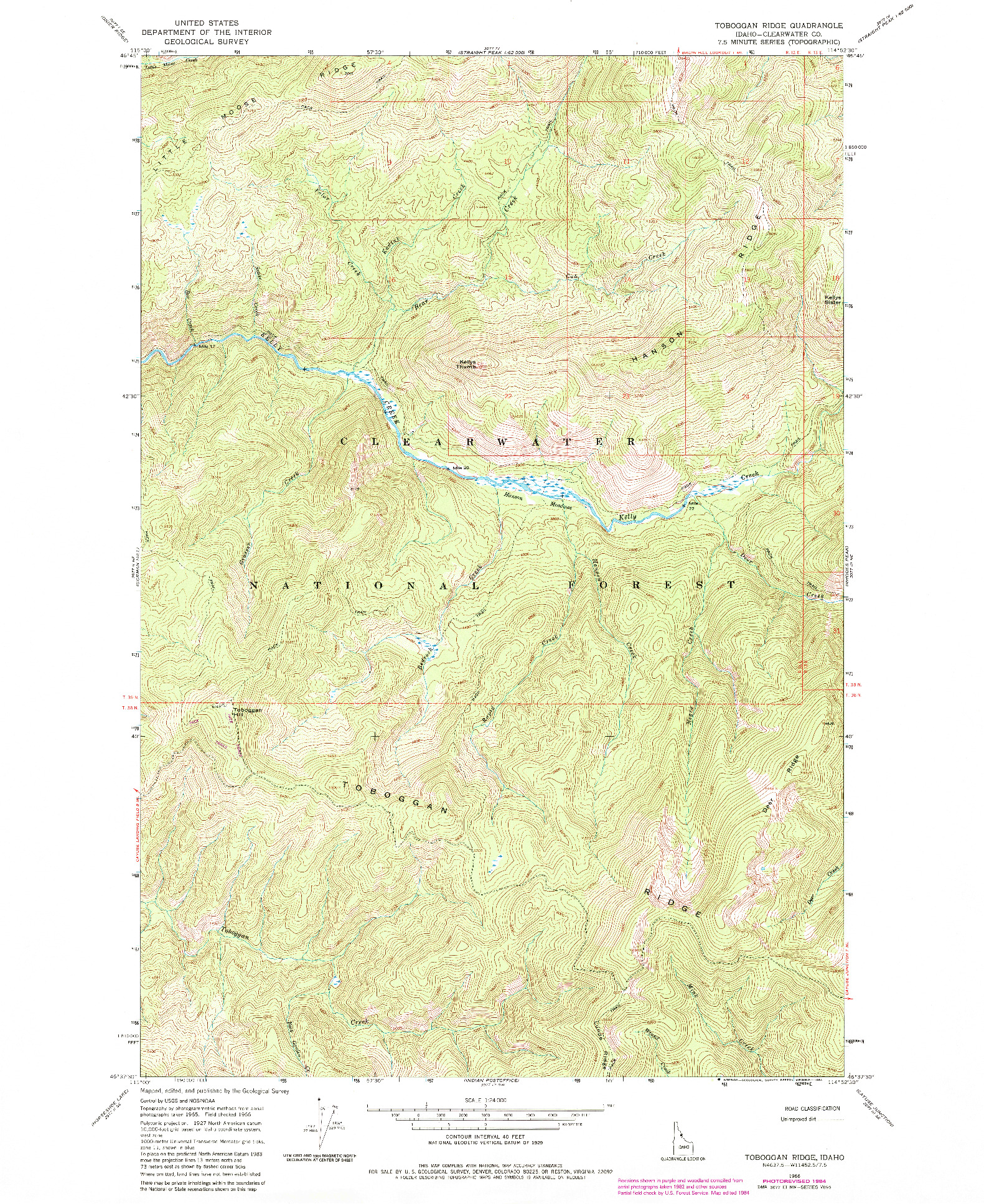 USGS 1:24000-SCALE QUADRANGLE FOR TOBOGGAN RIDGE, ID 1966