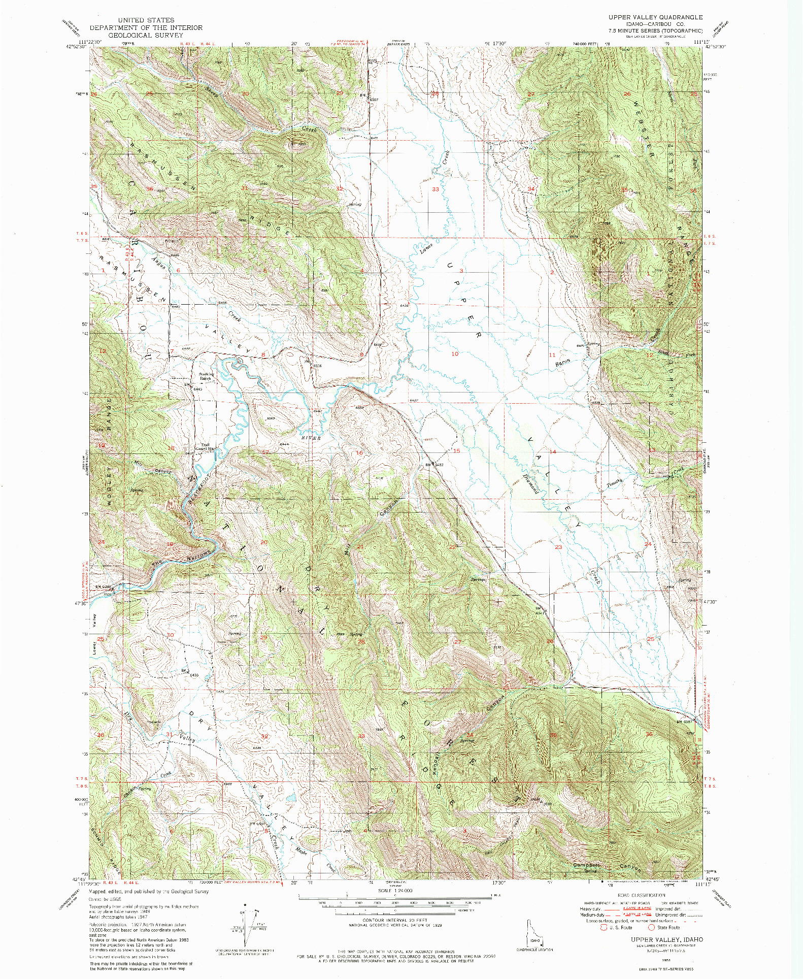 USGS 1:24000-SCALE QUADRANGLE FOR UPPER VALLEY, ID 1951