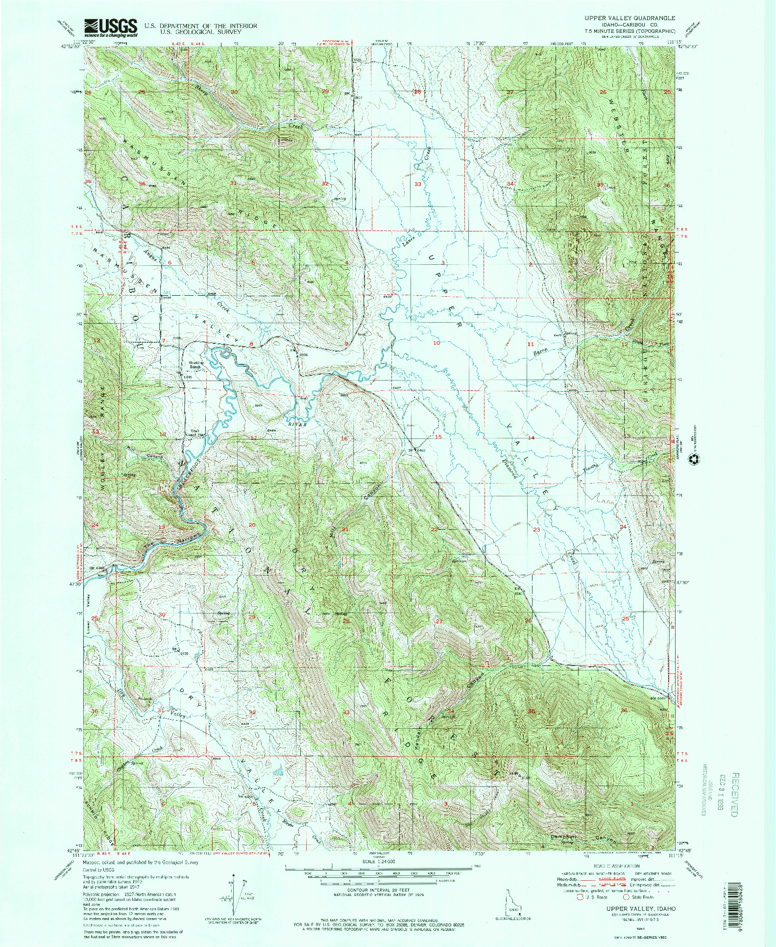 USGS 1:24000-SCALE QUADRANGLE FOR UPPER VALLEY, ID 1951