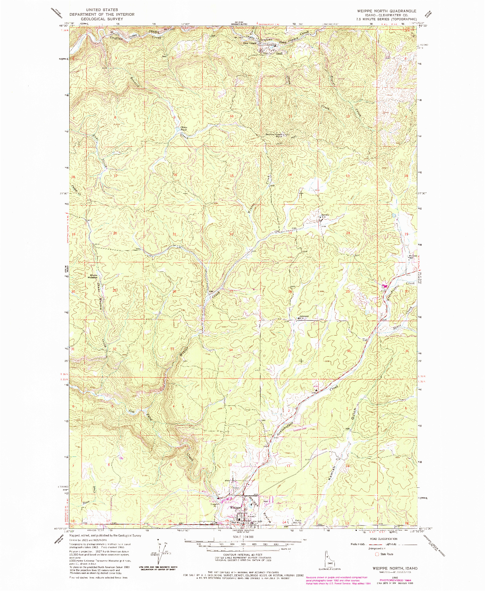 USGS 1:24000-SCALE QUADRANGLE FOR WEIPPE NORTH, ID 1966