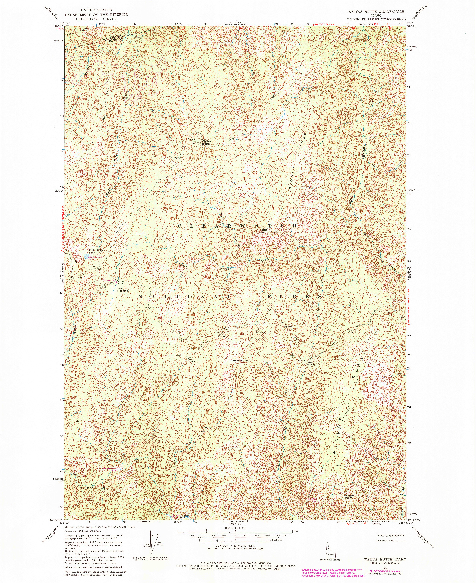 USGS 1:24000-SCALE QUADRANGLE FOR WEITAS BUTTE, ID 1966
