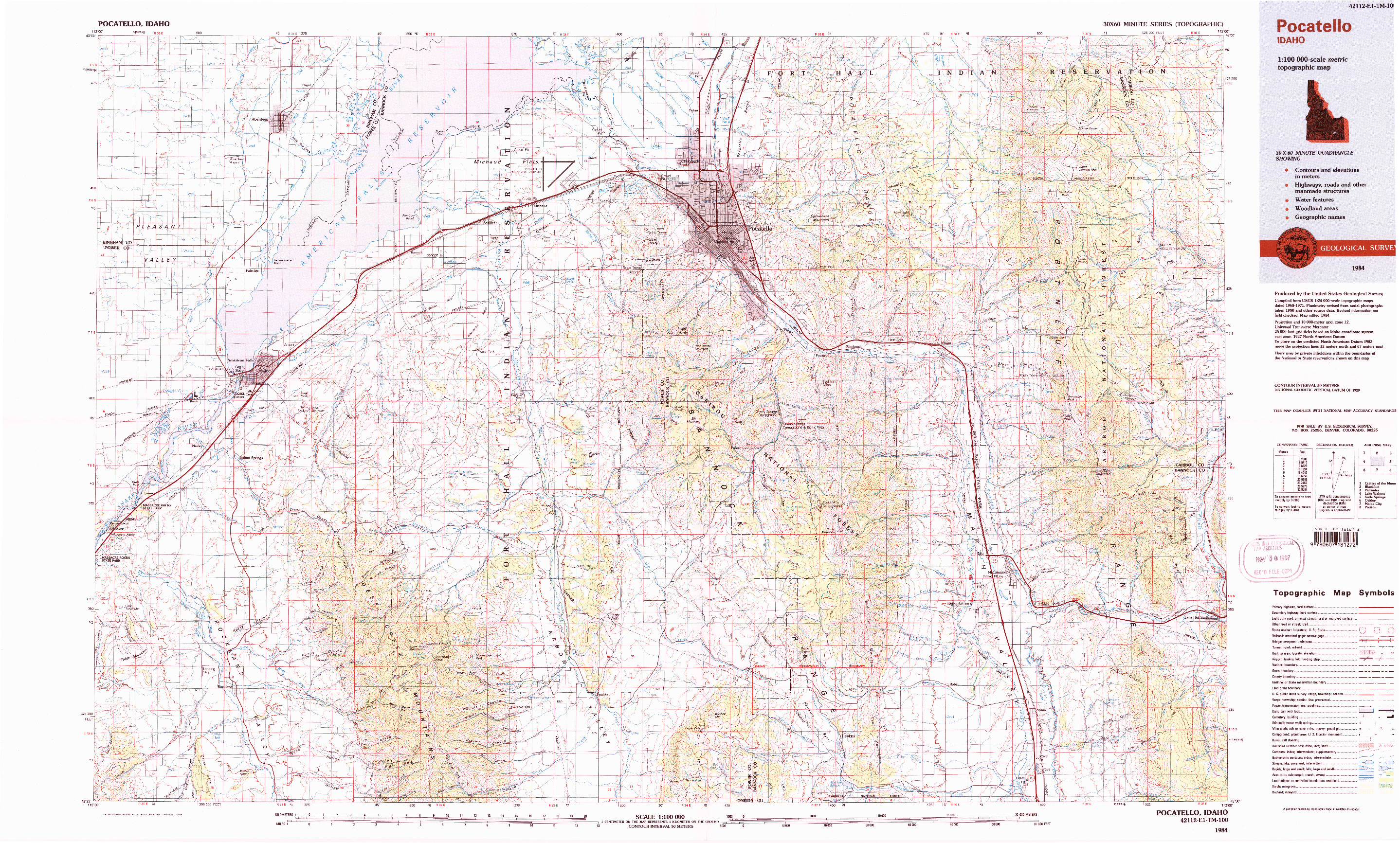 USGS 1:100000-SCALE QUADRANGLE FOR POCATELLO, ID 1984