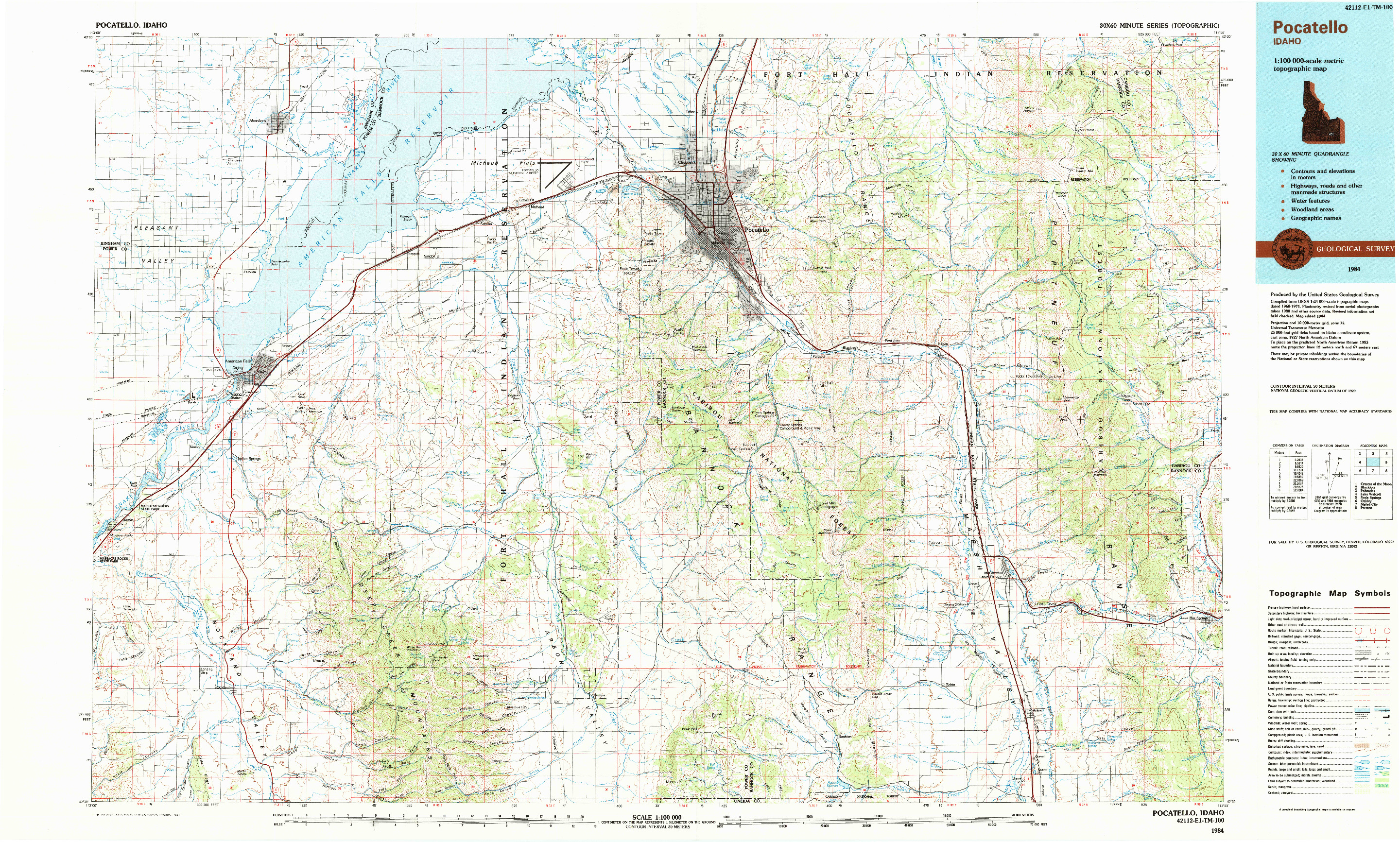 USGS 1:100000-SCALE QUADRANGLE FOR POCATELLO, ID 1984