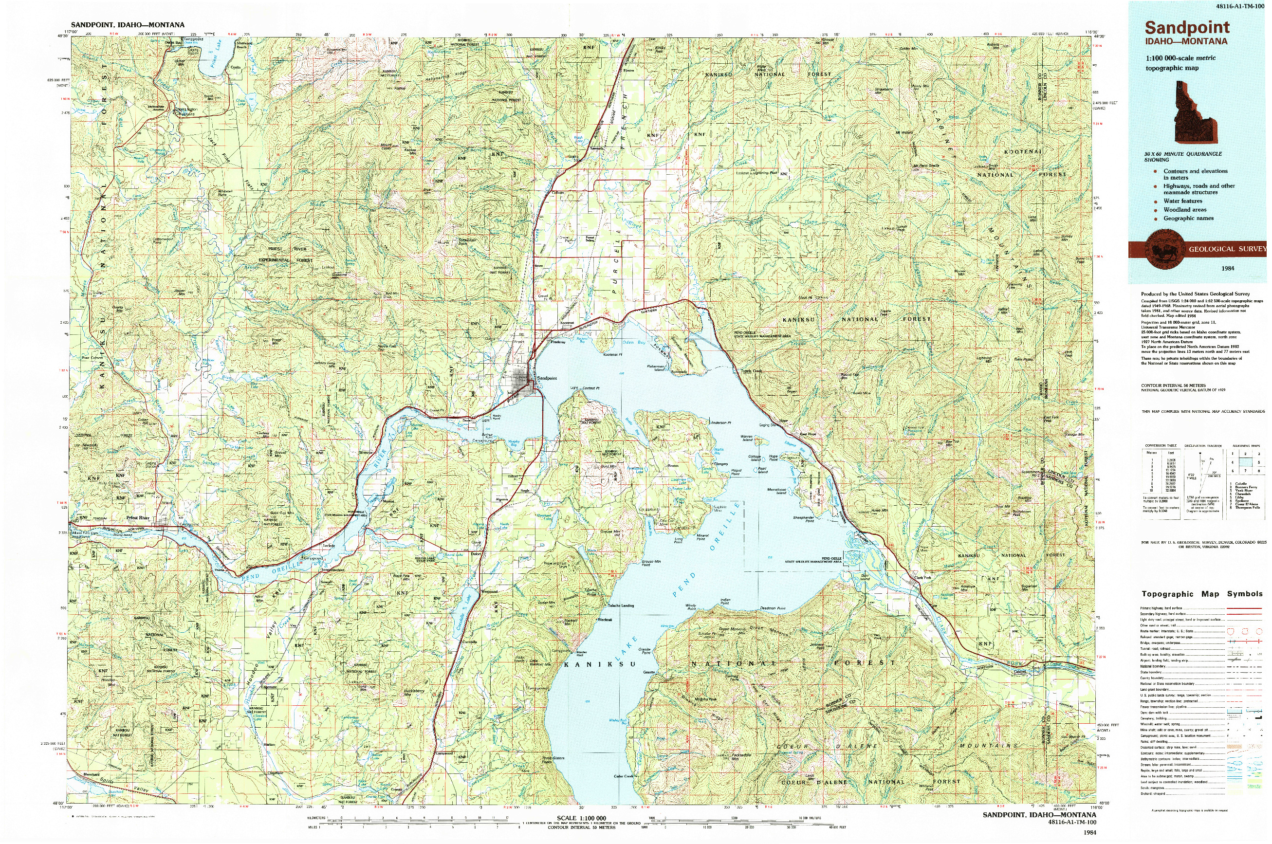 USGS 1:100000-SCALE QUADRANGLE FOR SANDPOINT, ID 1984