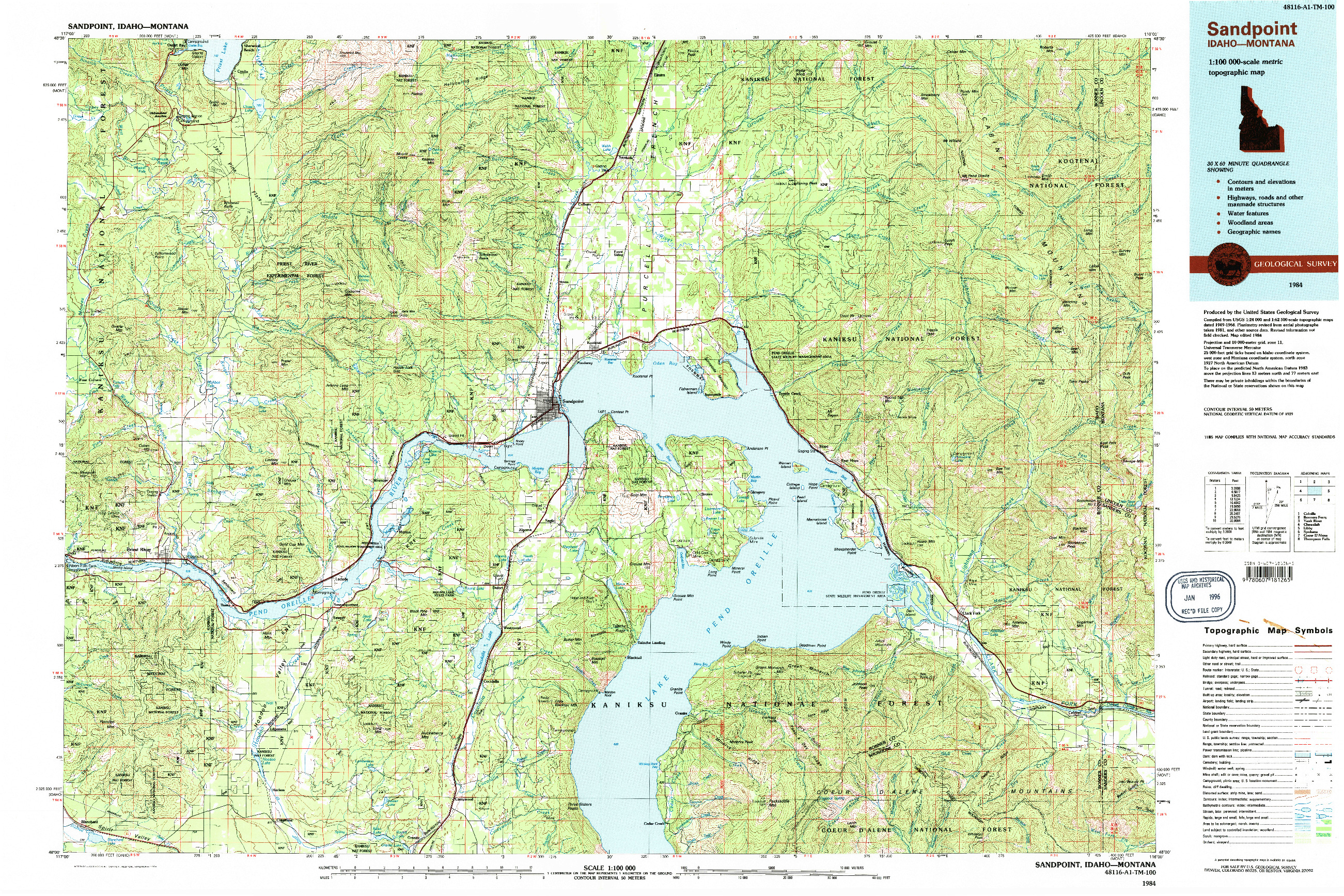 USGS 1:100000-SCALE QUADRANGLE FOR SANDPOINT, ID 1984