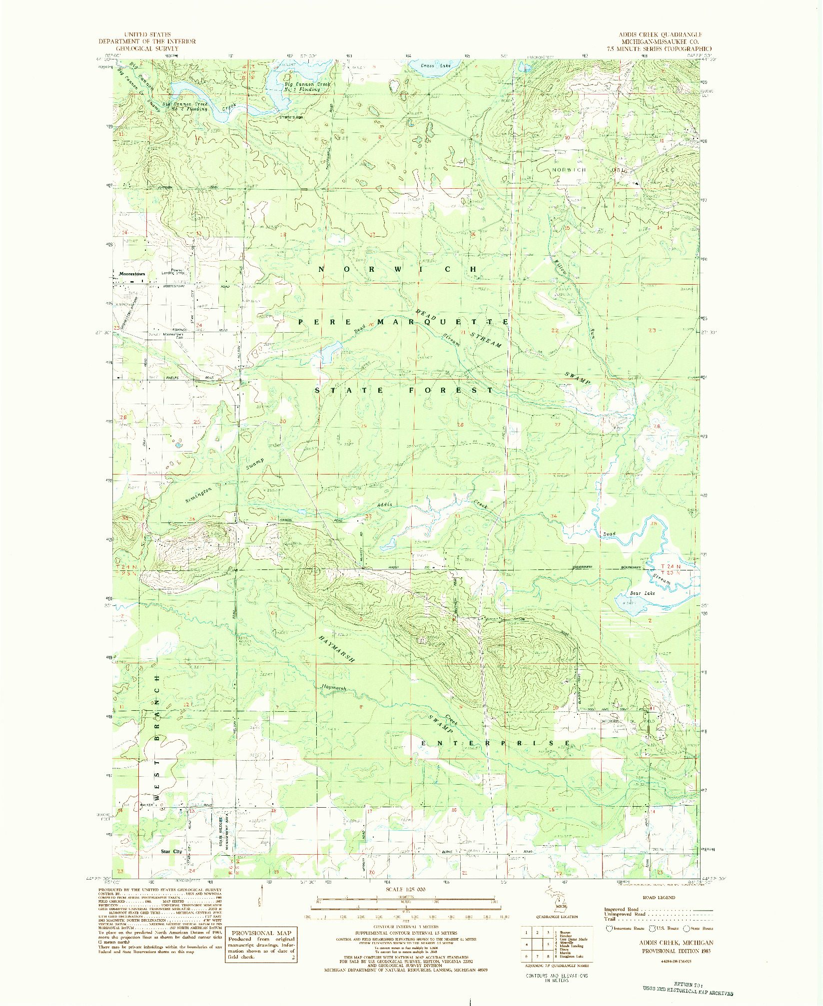 USGS 1:24000-SCALE QUADRANGLE FOR ADDIS CREEK, MI 1983