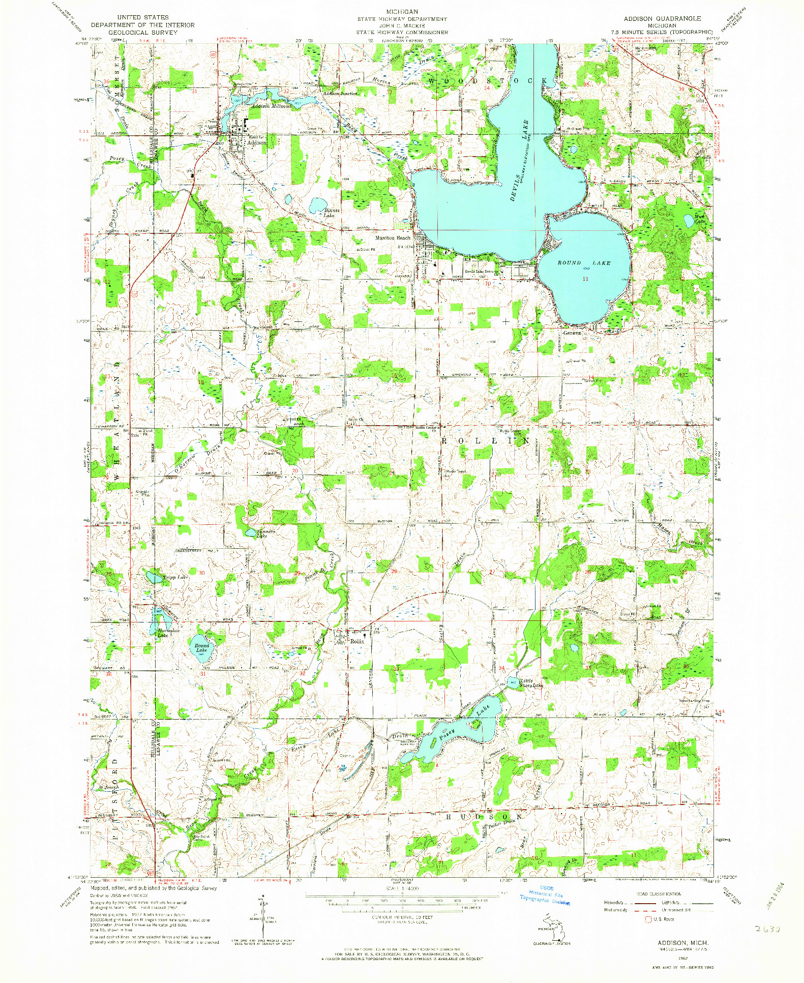 USGS 1:24000-SCALE QUADRANGLE FOR ADDISON, MI 1962