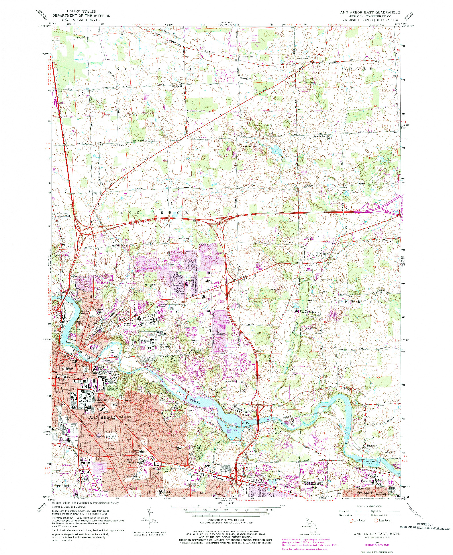 USGS 1:24000-SCALE QUADRANGLE FOR ANN ARBOR EAST, MI 1965