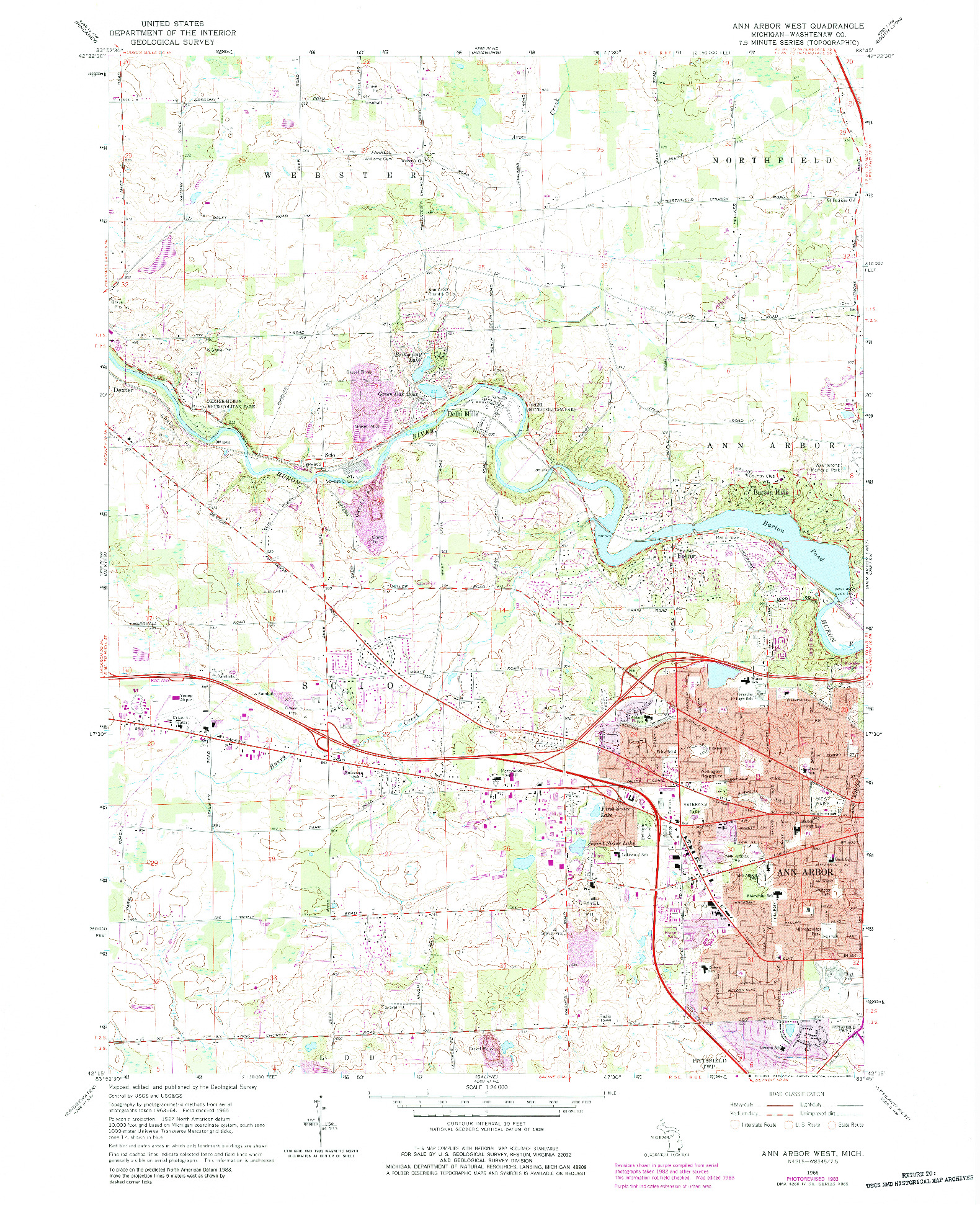 USGS 1:24000-SCALE QUADRANGLE FOR ANN ARBOR WEST, MI 1965