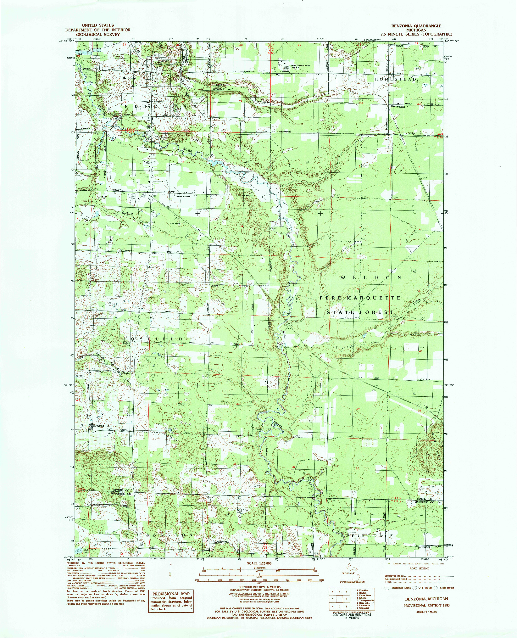 USGS 1:24000-SCALE QUADRANGLE FOR BENZONIA, MI 1983