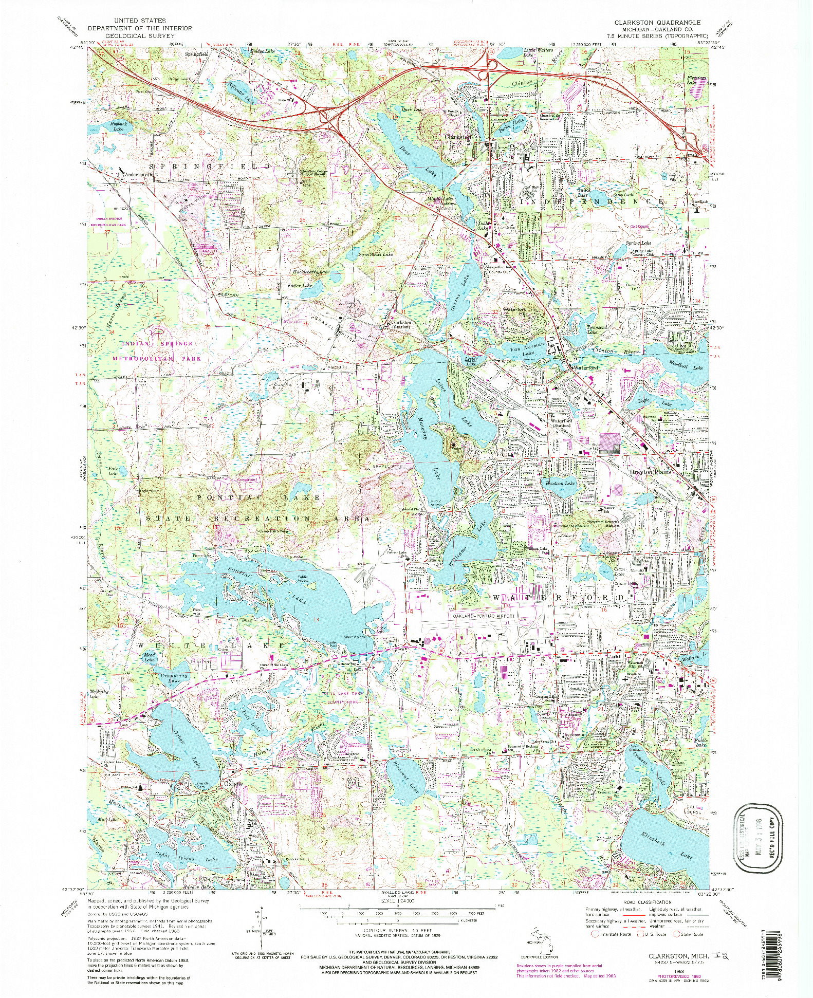 USGS 1:24000-SCALE QUADRANGLE FOR CLARKSTON, MI 1968