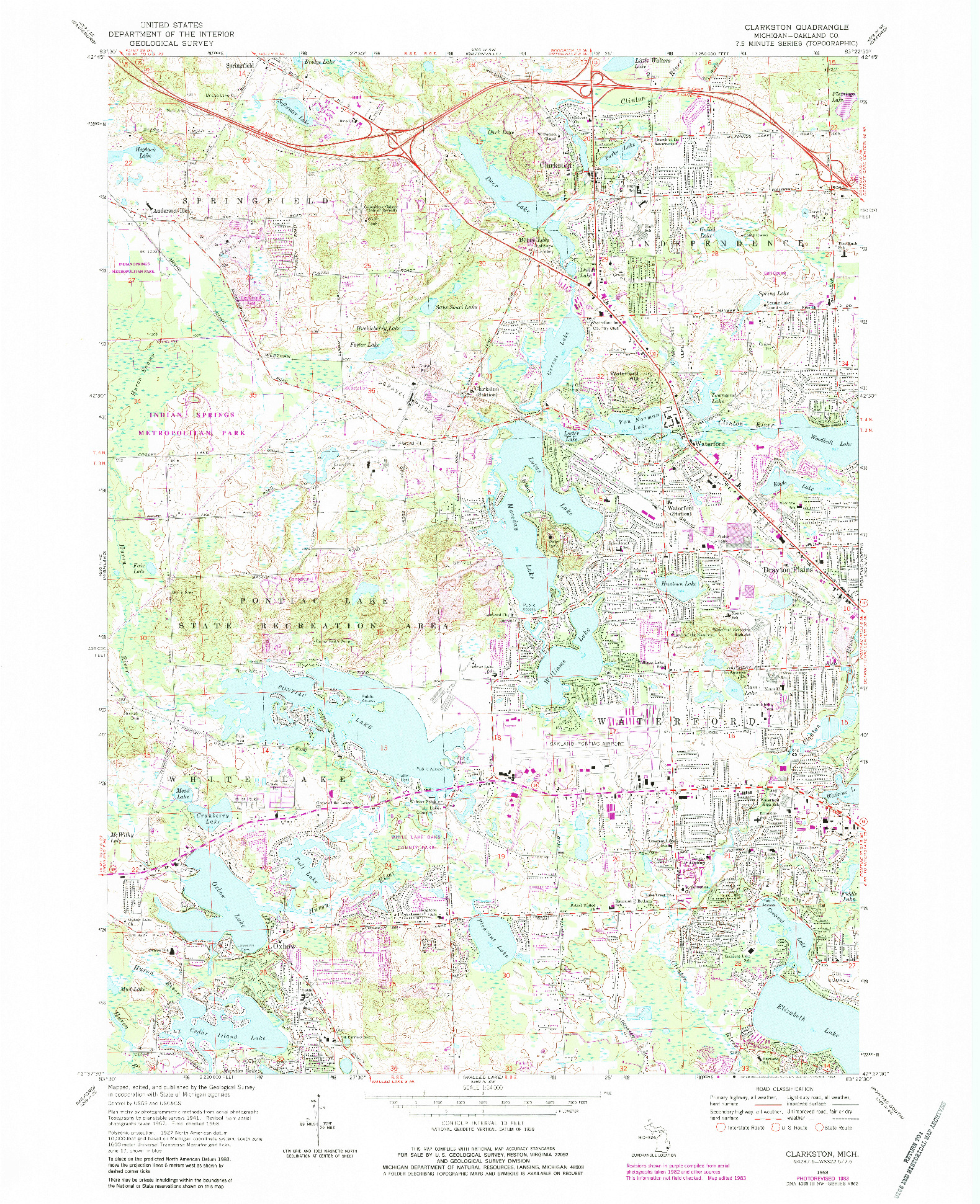 USGS 1:24000-SCALE QUADRANGLE FOR CLARKSTON, MI 1968