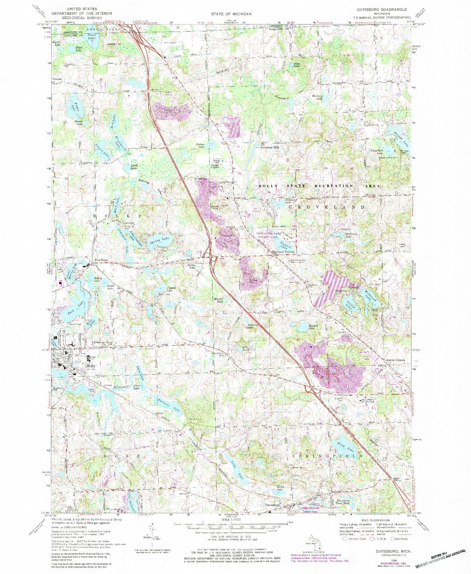 USGS 1:24000-SCALE QUADRANGLE FOR DAVISBURG, MI 1968