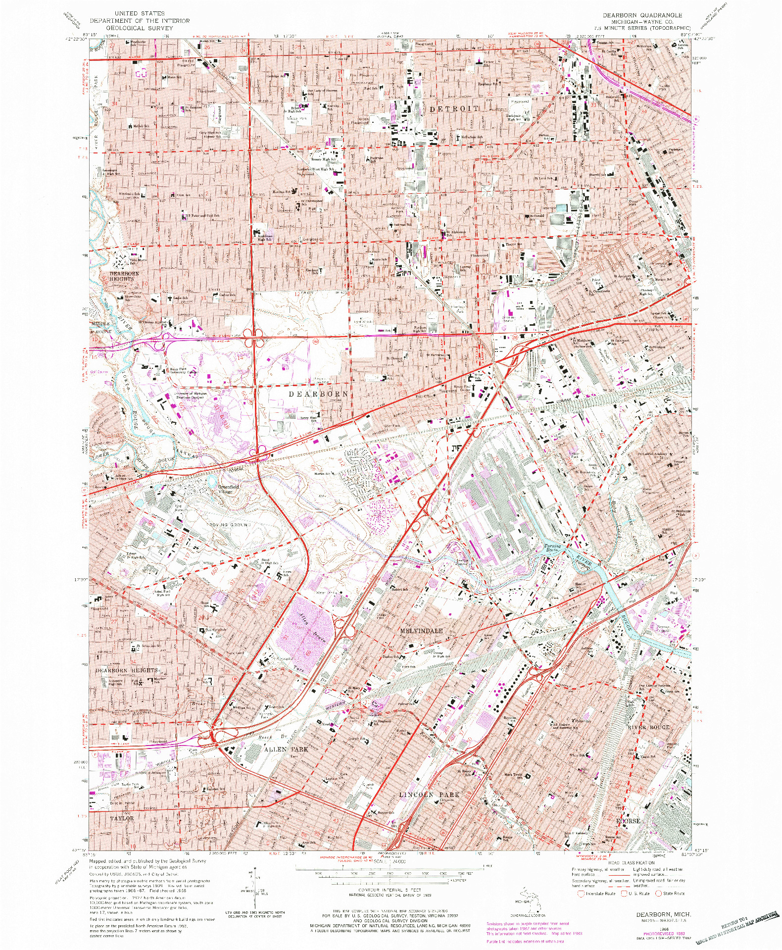 USGS 1:24000-SCALE QUADRANGLE FOR DEARBORN, MI 1968