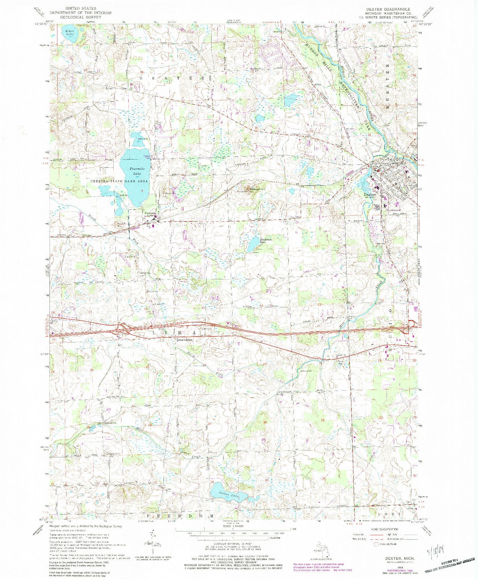 USGS 1:24000-SCALE QUADRANGLE FOR DEXTER, MI 1964