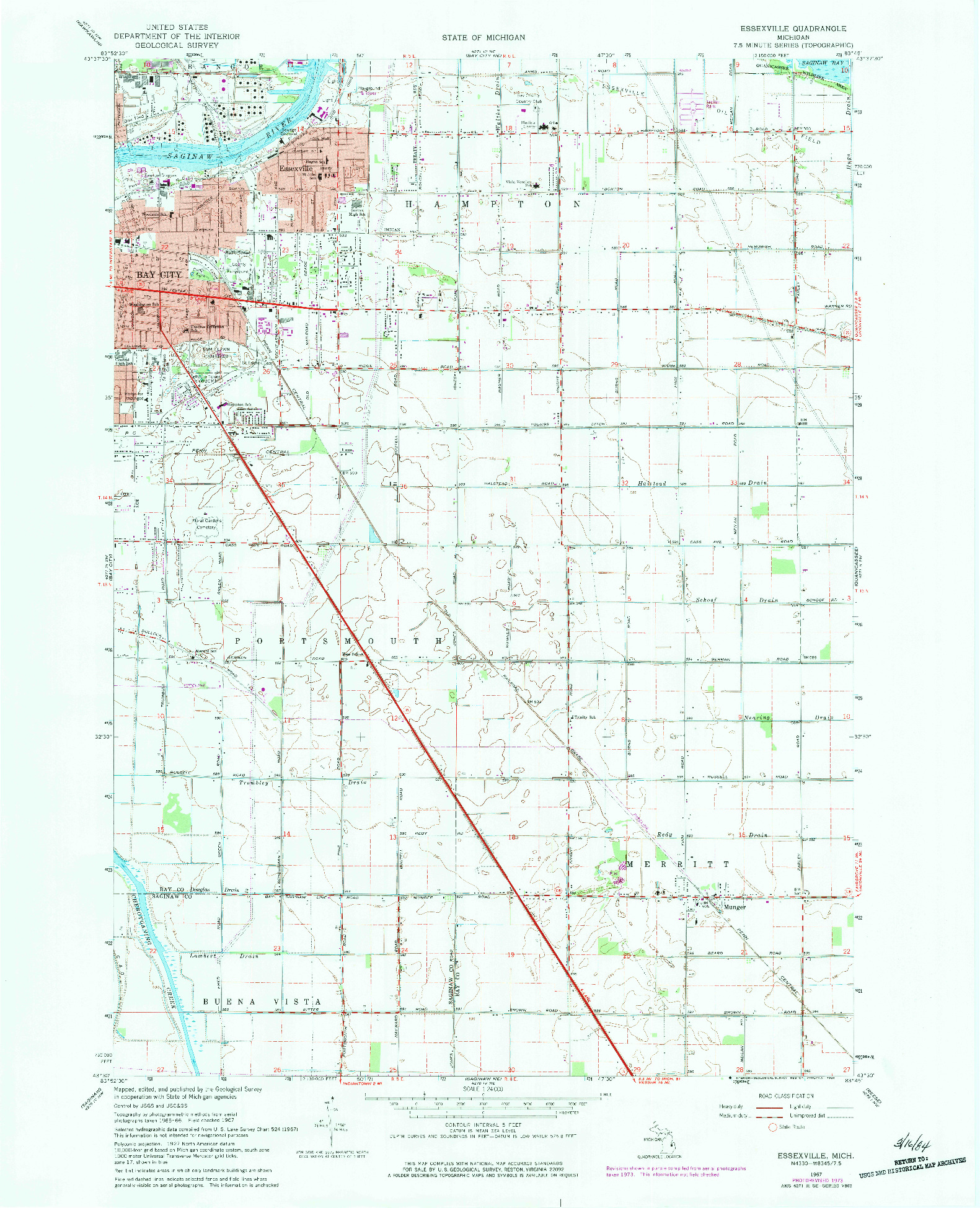 USGS 1:24000-SCALE QUADRANGLE FOR ESSEXVILLE, MI 1967