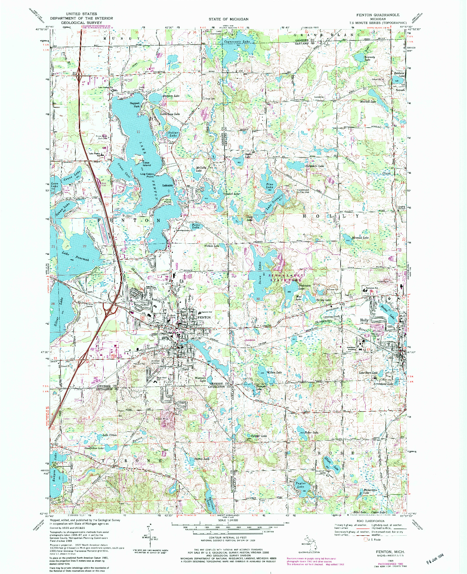 USGS 1:24000-SCALE QUADRANGLE FOR FENTON, MI 1969