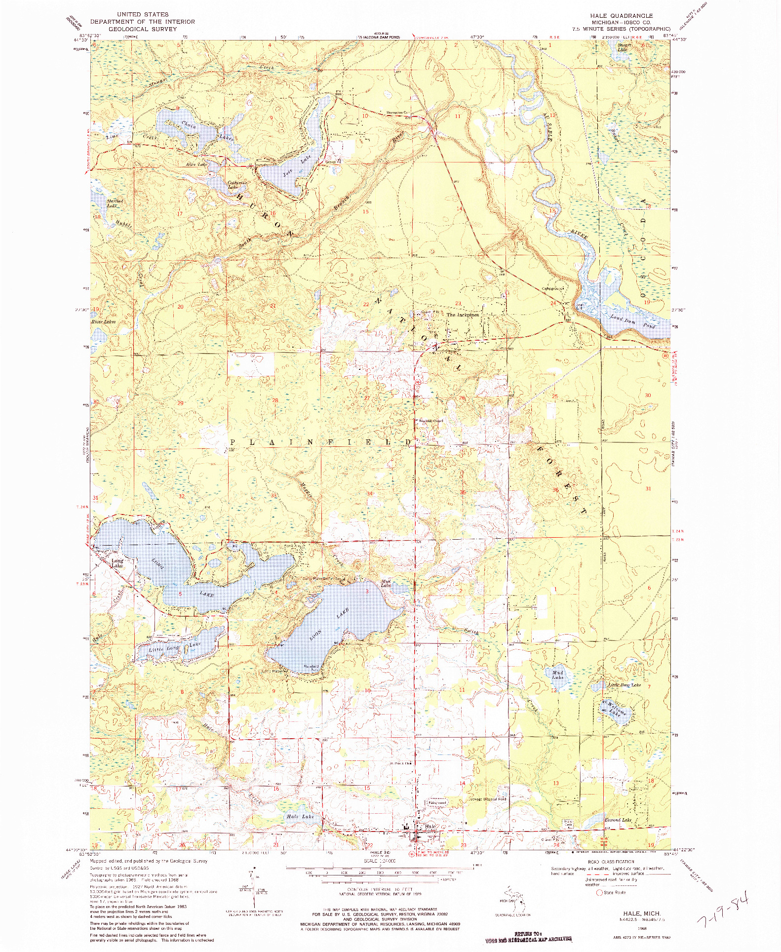 USGS 1:24000-SCALE QUADRANGLE FOR HALE, MI 1968