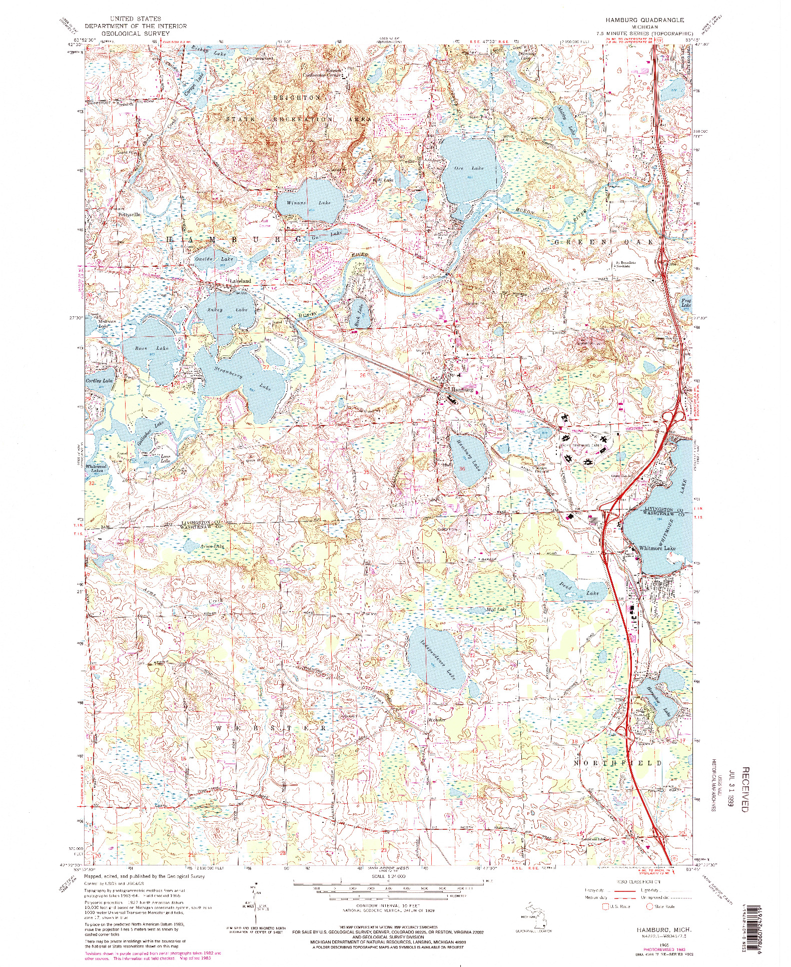 USGS 1:24000-SCALE QUADRANGLE FOR HAMBURG, MI 1965