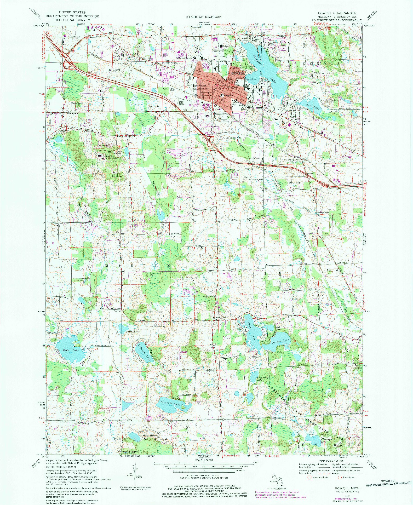 USGS 1:24000-SCALE QUADRANGLE FOR HOWELL, MI 1968