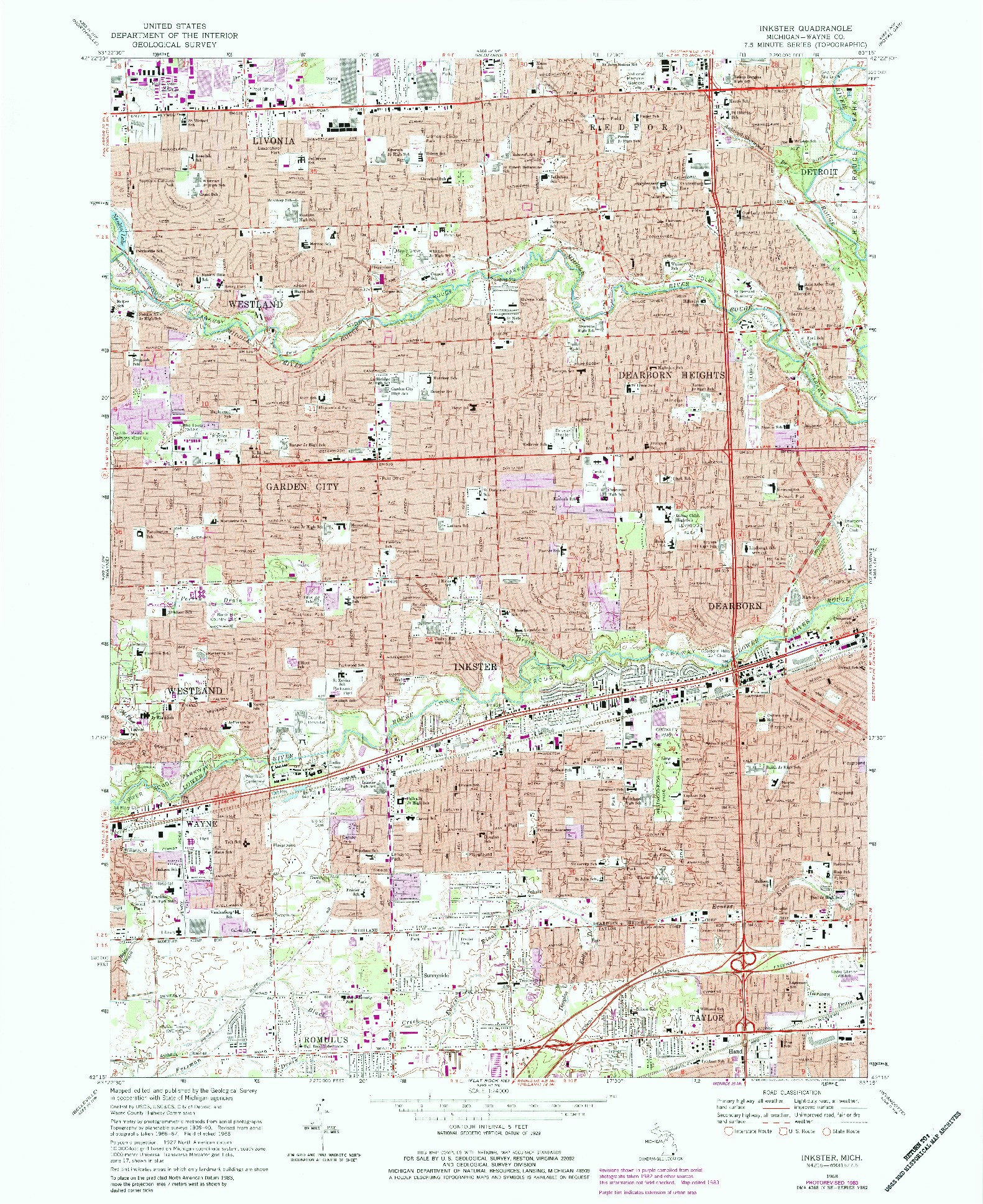 USGS 1:24000-SCALE QUADRANGLE FOR INKSTER, MI 1968