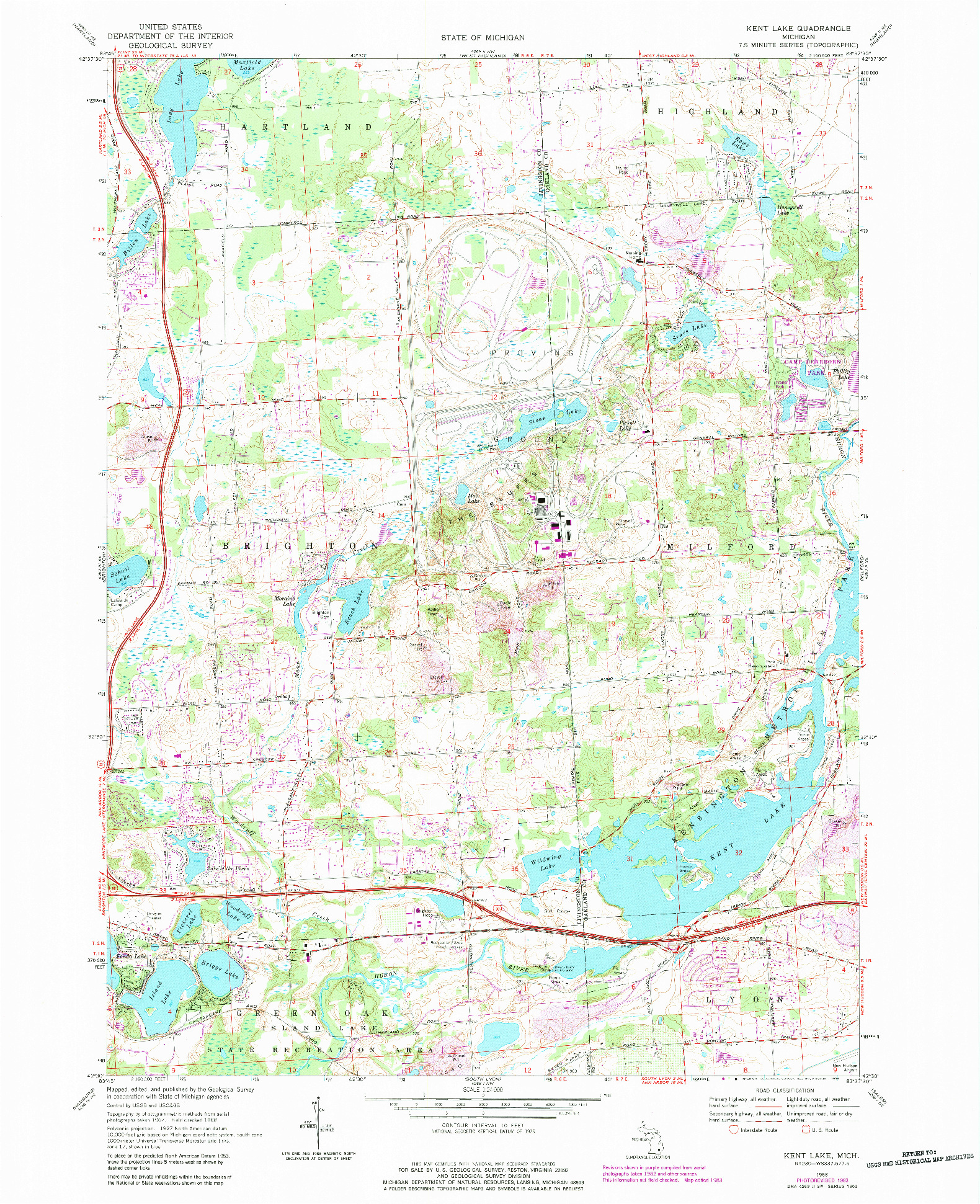 USGS 1:24000-SCALE QUADRANGLE FOR KENT LAKE, MI 1968