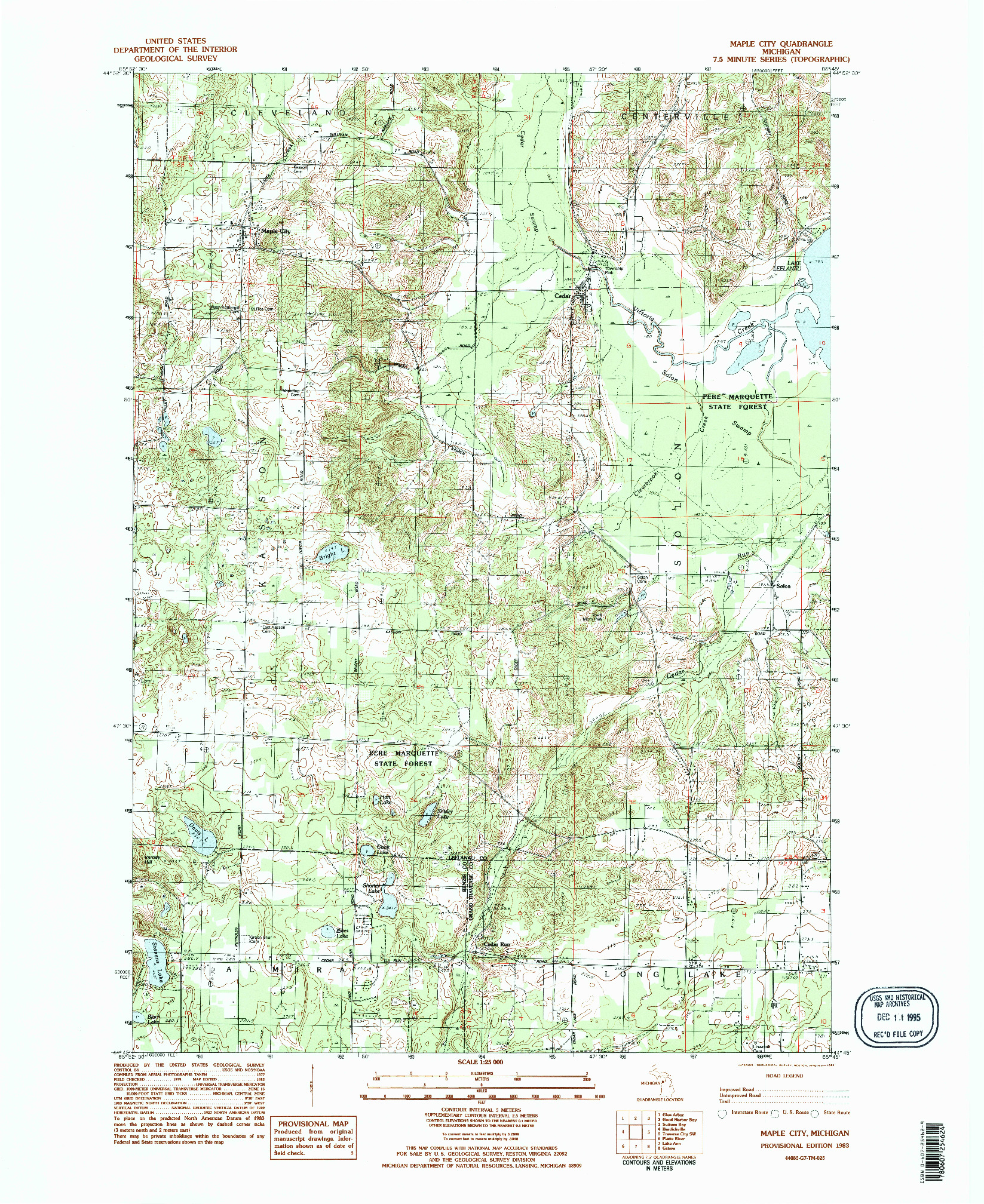 USGS 1:24000-SCALE QUADRANGLE FOR MAPLE CITY, MI 1983