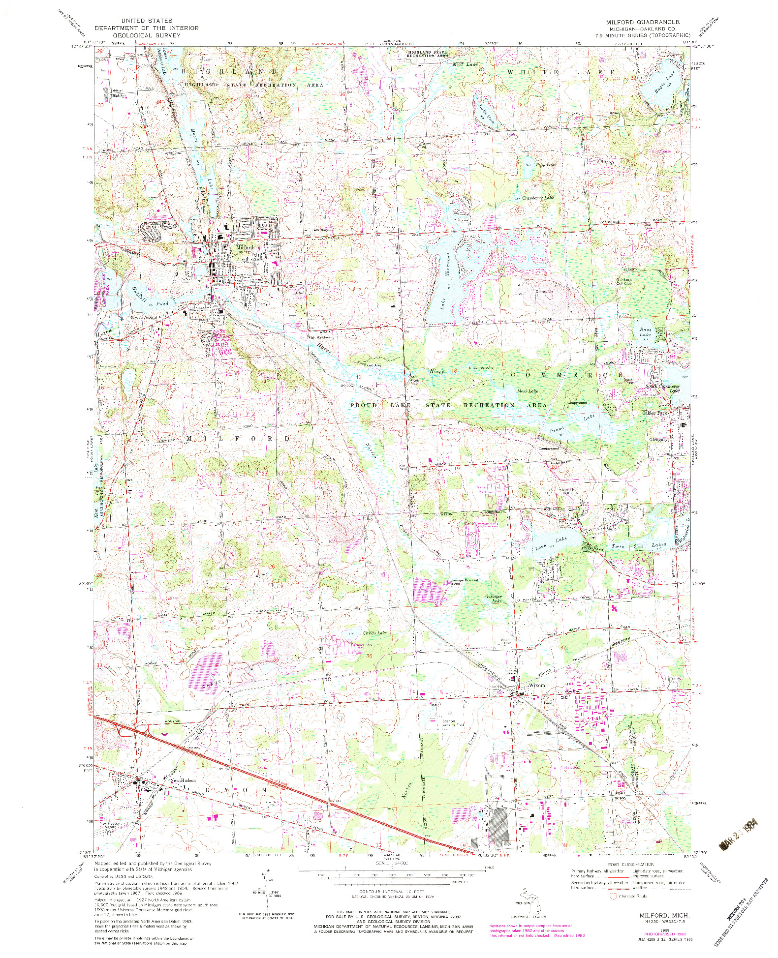 USGS 1:24000-SCALE QUADRANGLE FOR MILFORD, MI 1969