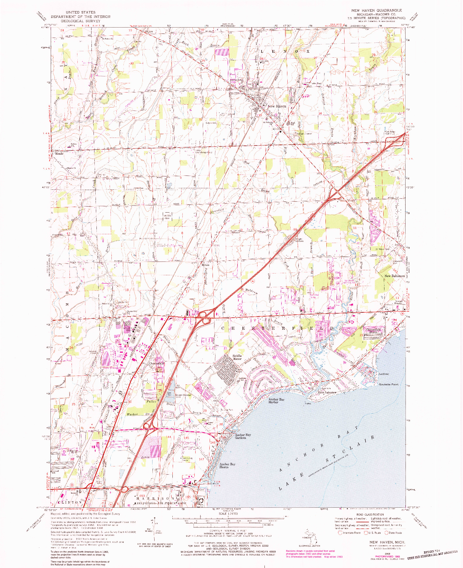 USGS 1:24000-SCALE QUADRANGLE FOR NEW HAVEN, MI 1968