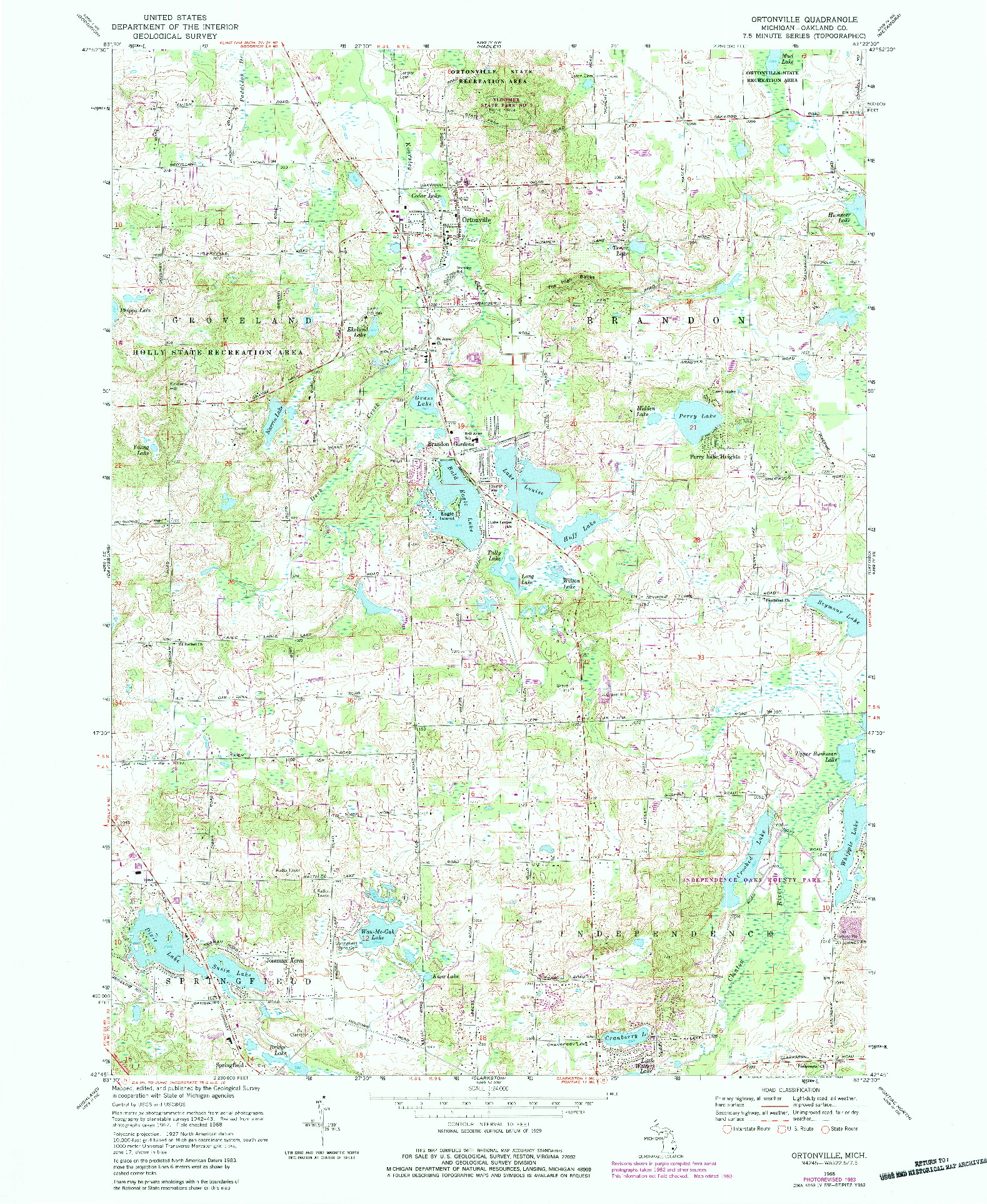 USGS 1:24000-SCALE QUADRANGLE FOR ORTONVILLE, MI 1968