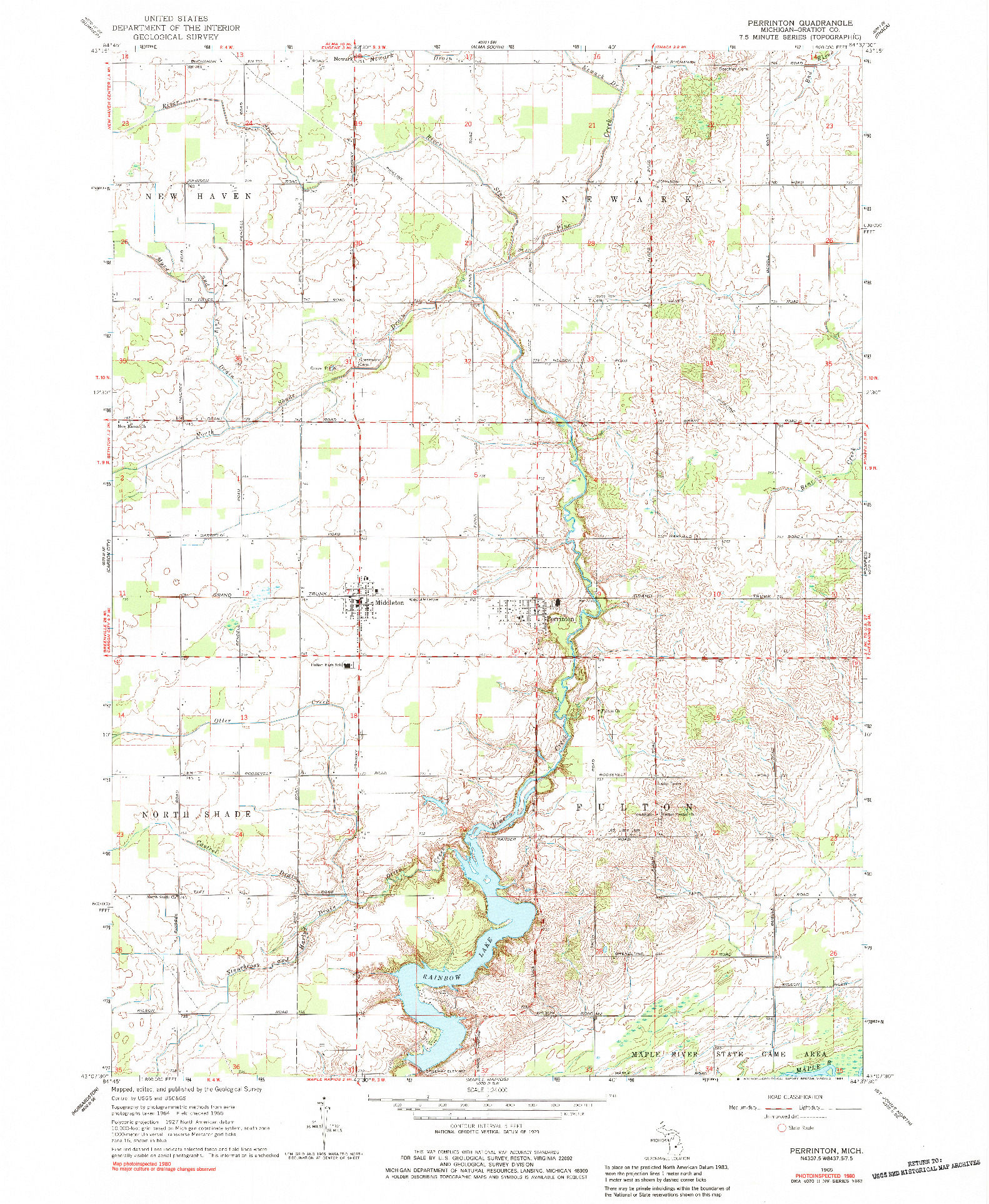 USGS 1:24000-SCALE QUADRANGLE FOR PERRINTON, MI 1965
