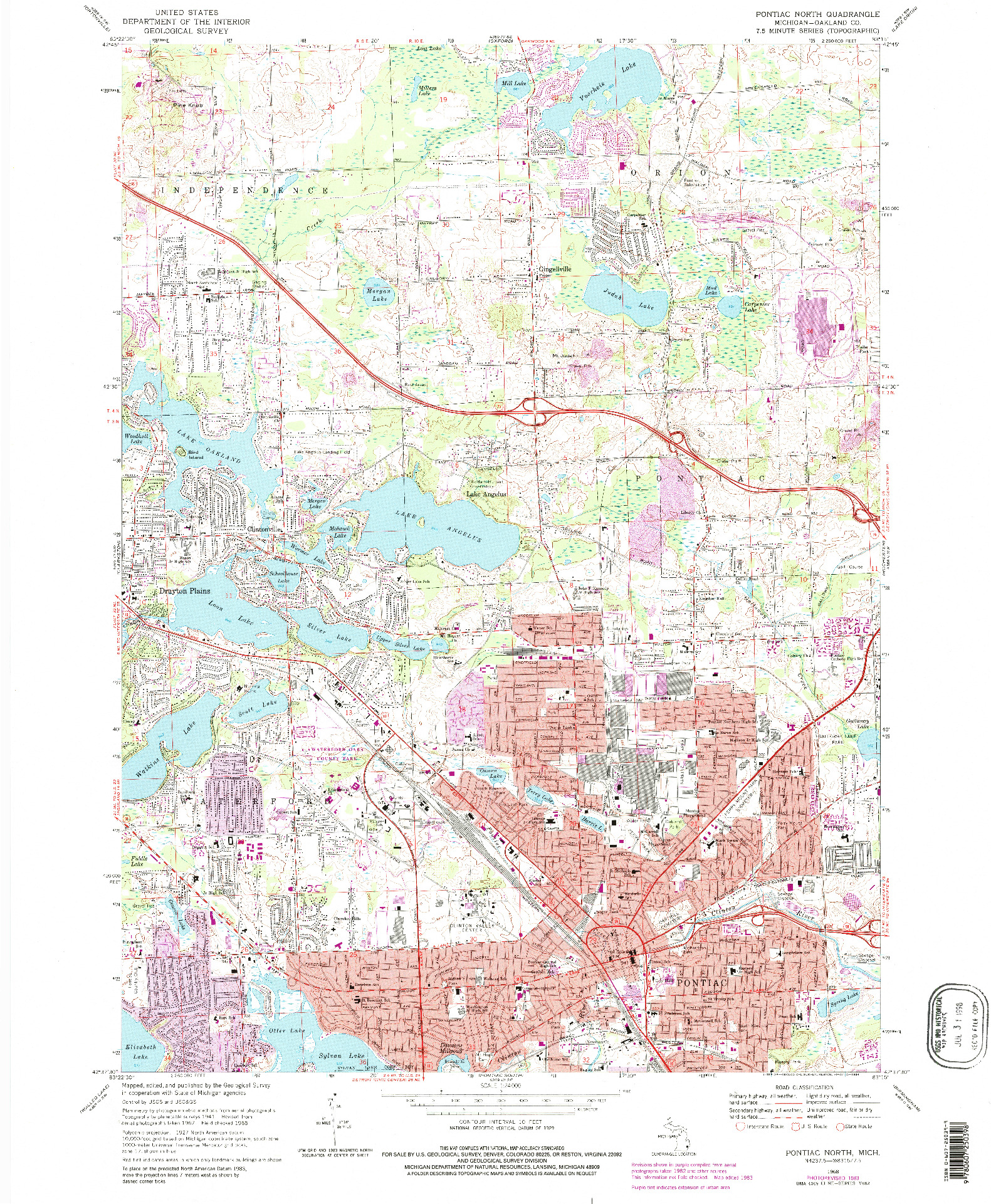 USGS 1:24000-SCALE QUADRANGLE FOR PONTIAC NORTH, MI 1968