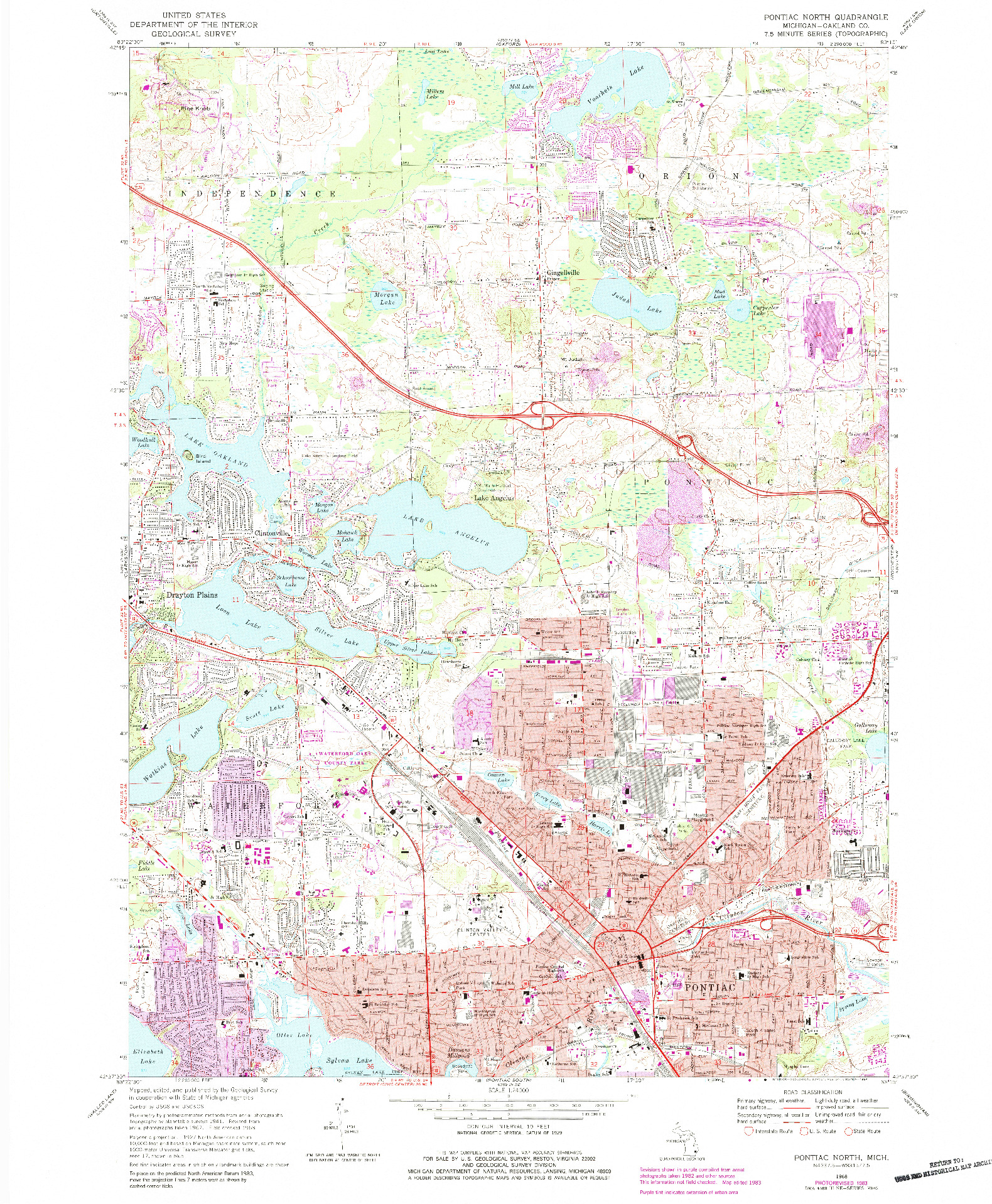 USGS 1:24000-SCALE QUADRANGLE FOR PONTIAC NORTH, MI 1968